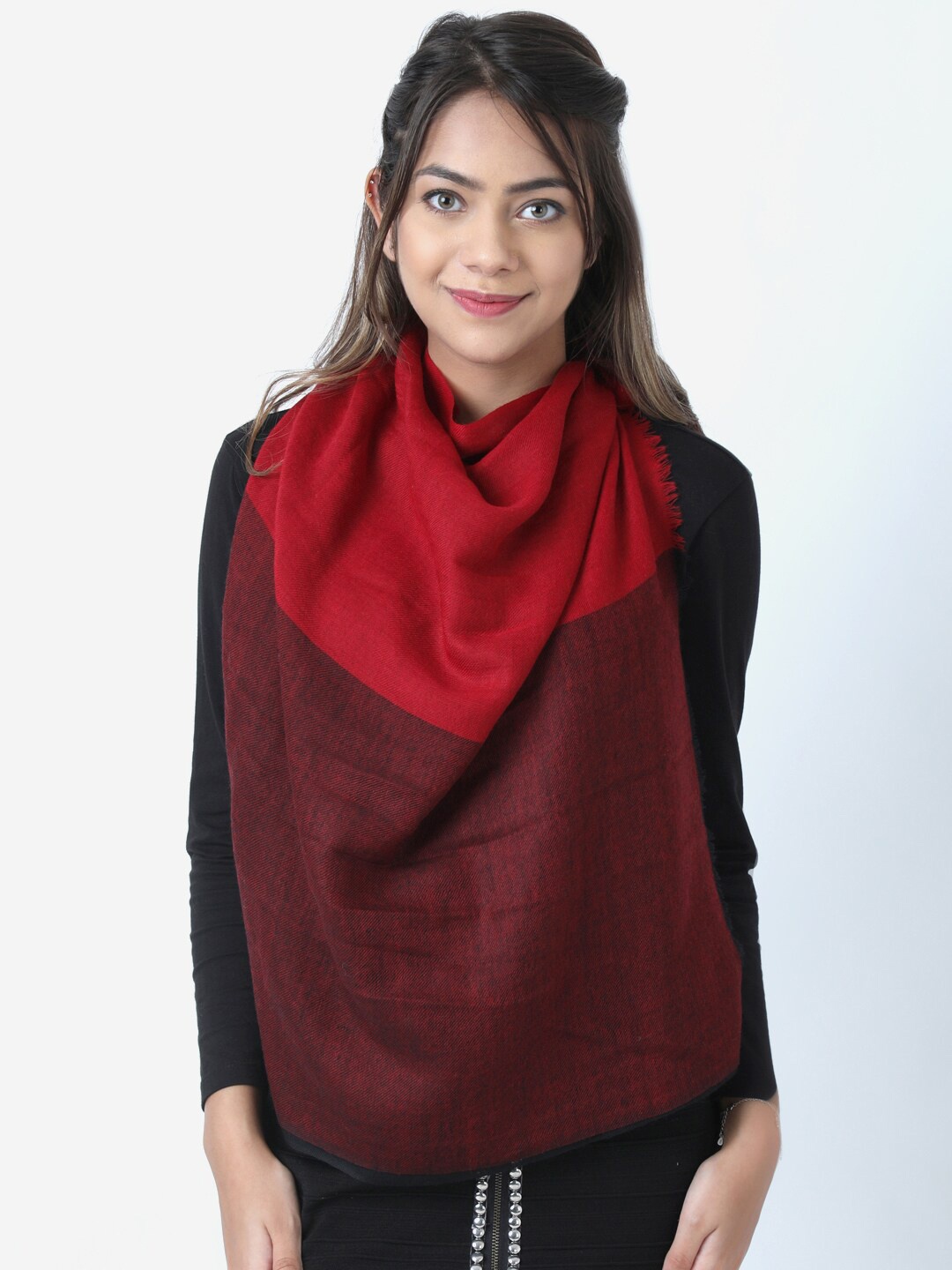 

Calvadoss Red & Purple Woven Design Pure Wool Long-Fit Shawl