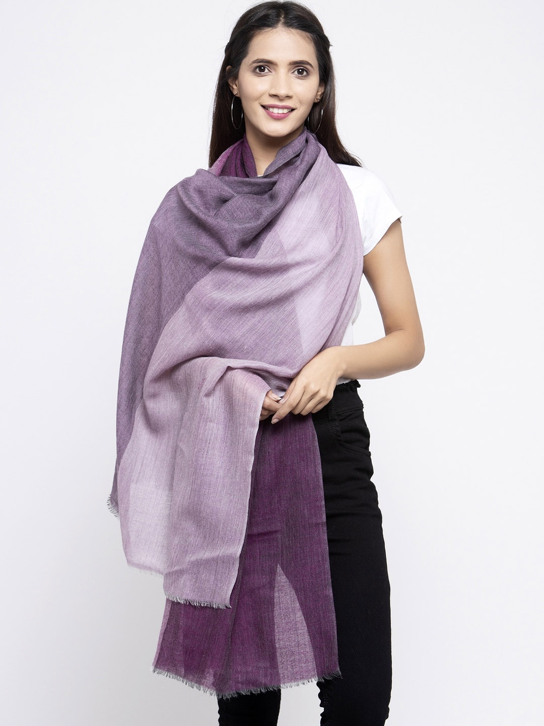 

Calvadoss Women Purple Pure Wool Long-Fit Shawl, Multi
