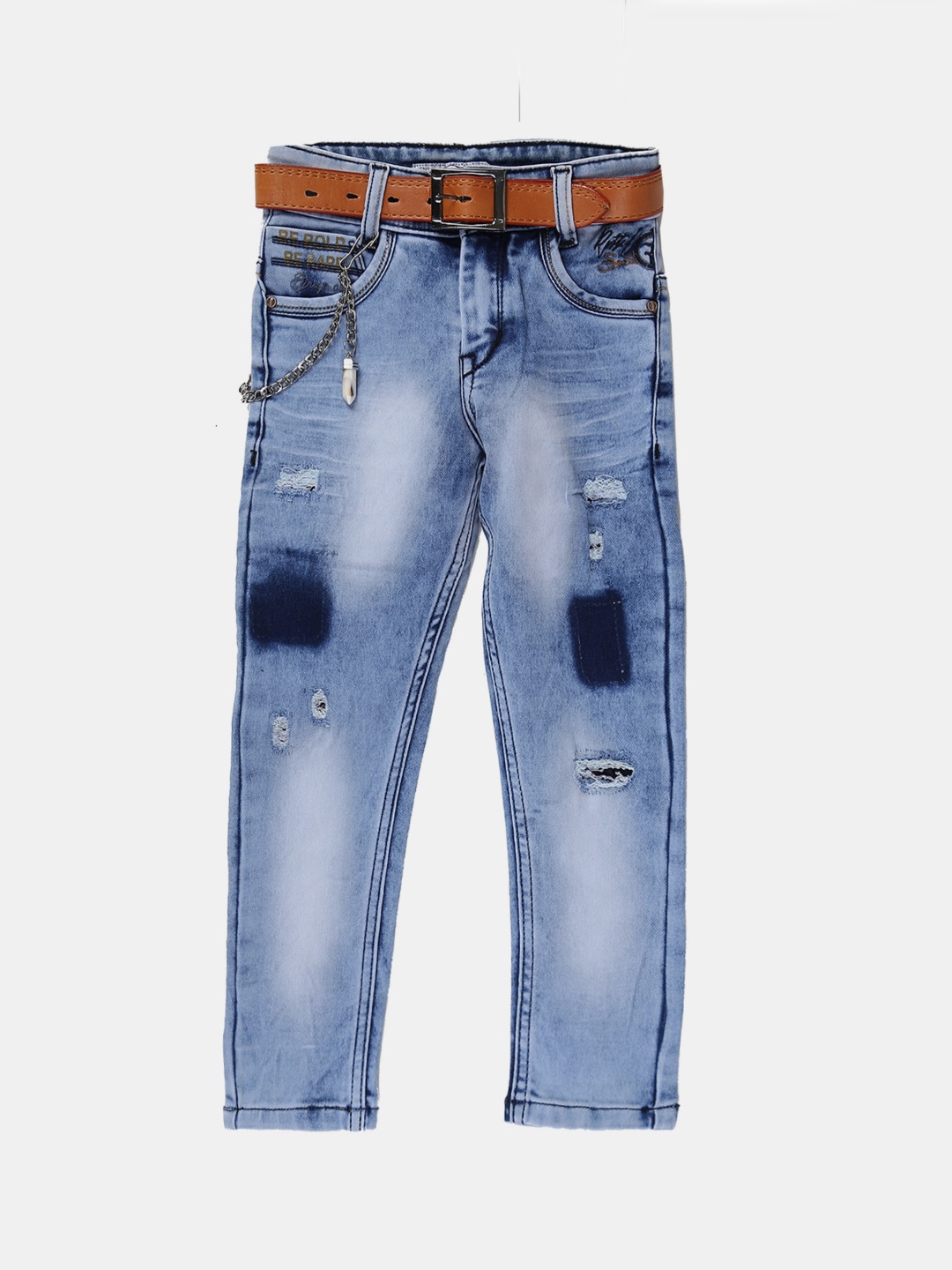 

V-Mart Boys Blue Classic Highly Distressed Heavy Fade Cotton Jeans
