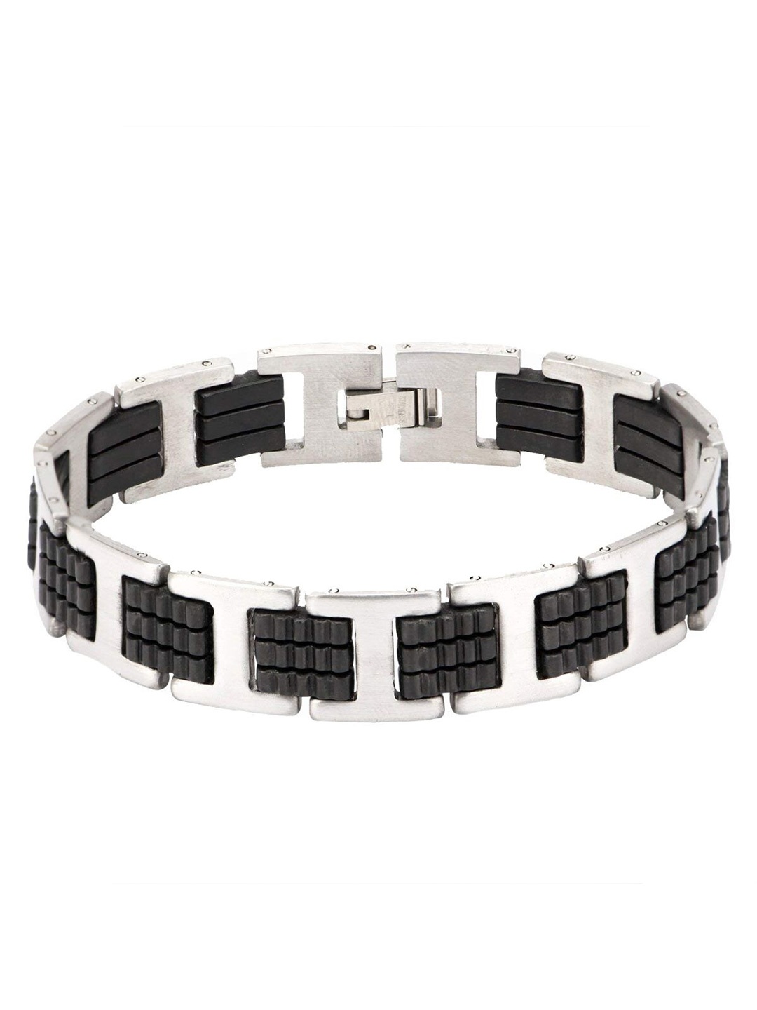 

ZIVOM Men Sea Green & Black Rhodium-Plated Link Bracelet