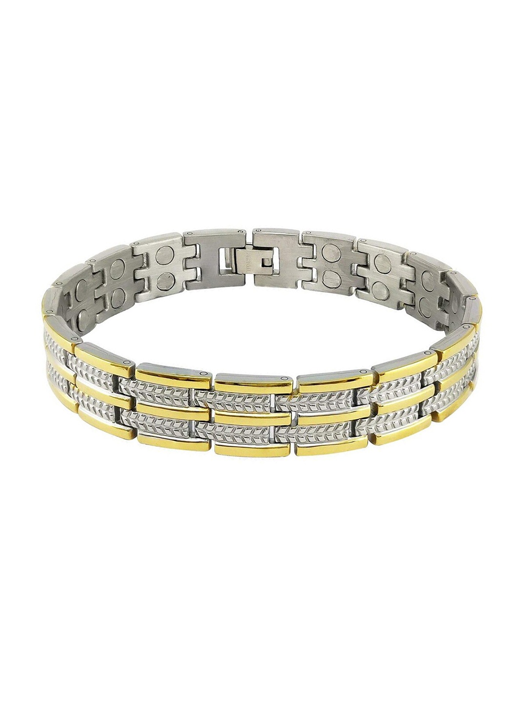 

ZIVOM Men Silver-Toned & Gold-Toned Silver-Plated Link Bracelet