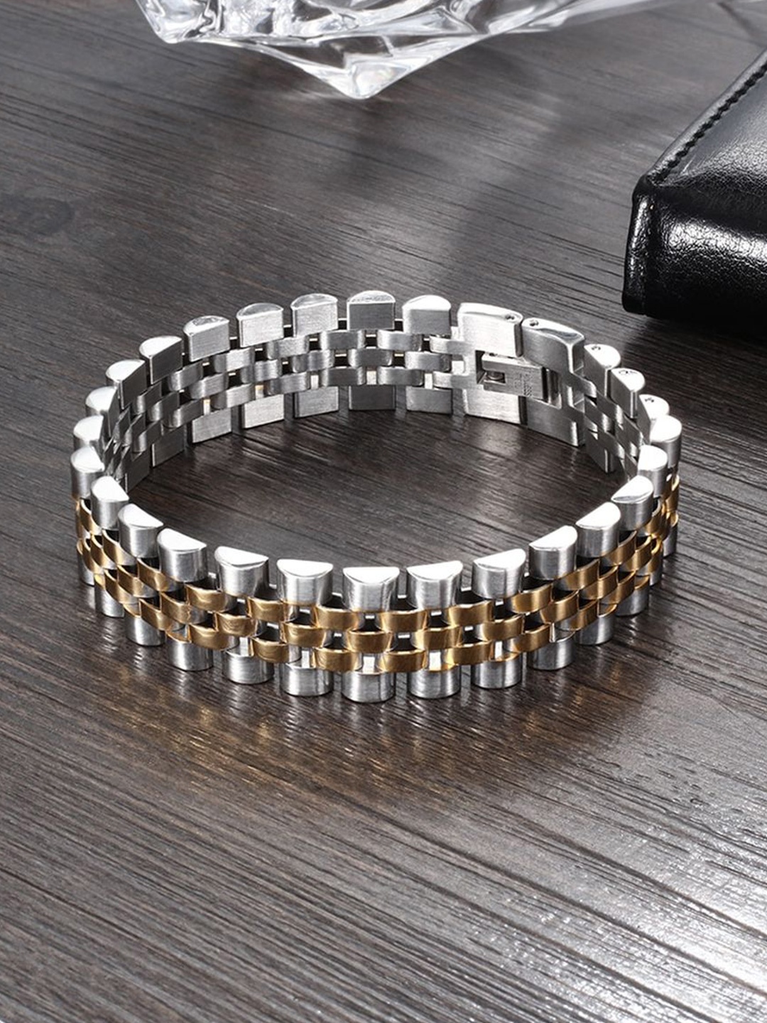 

ZIVOM Men Silver-Toned & Gold-Toned Silver-Plated Link Bracelet