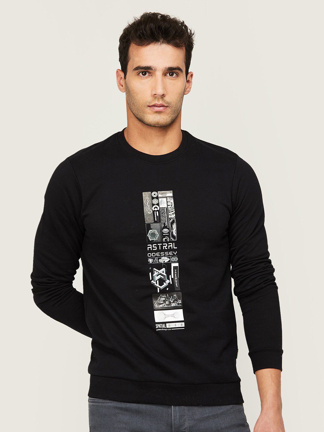 

Bossini Men Black Printed Cotton Sweatshirt