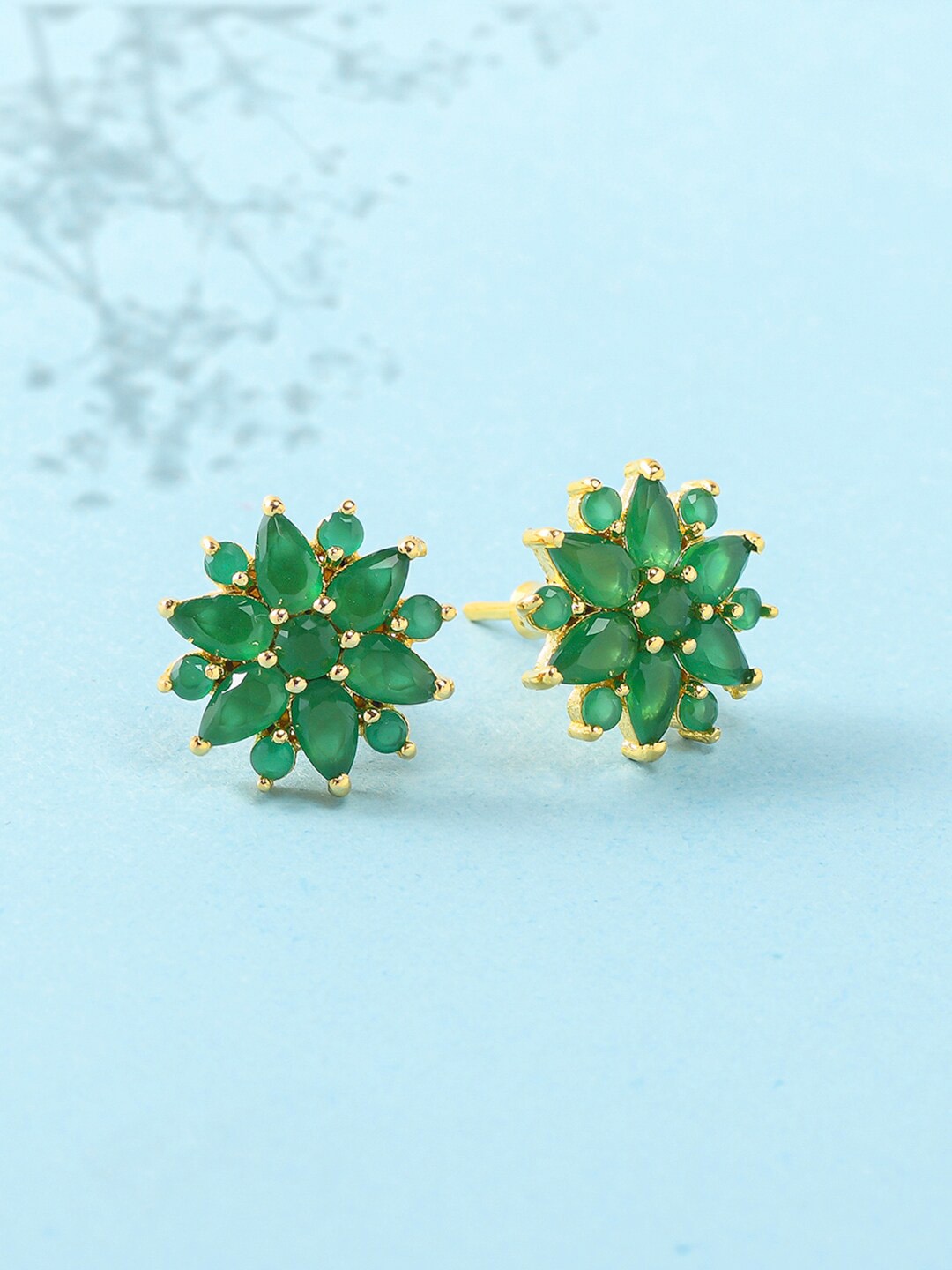 

Voylla Green Gold-Plated Contemporary Studs Earrings