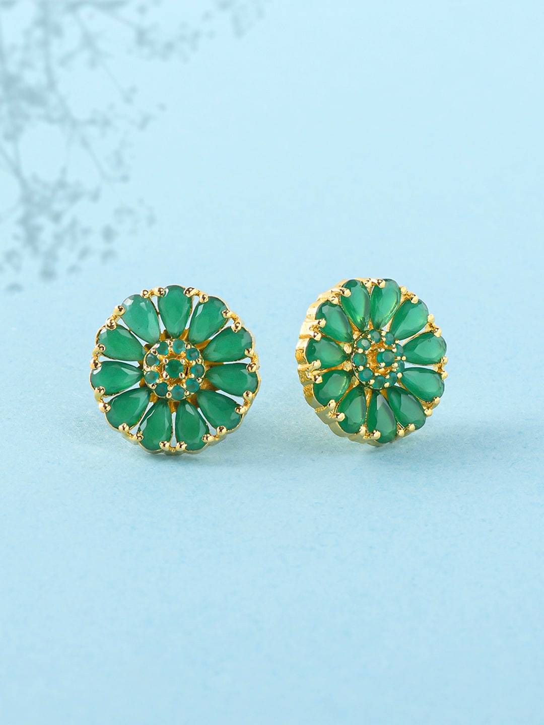 

Voylla Green Gold-Plated Contemporary Studs Earrings