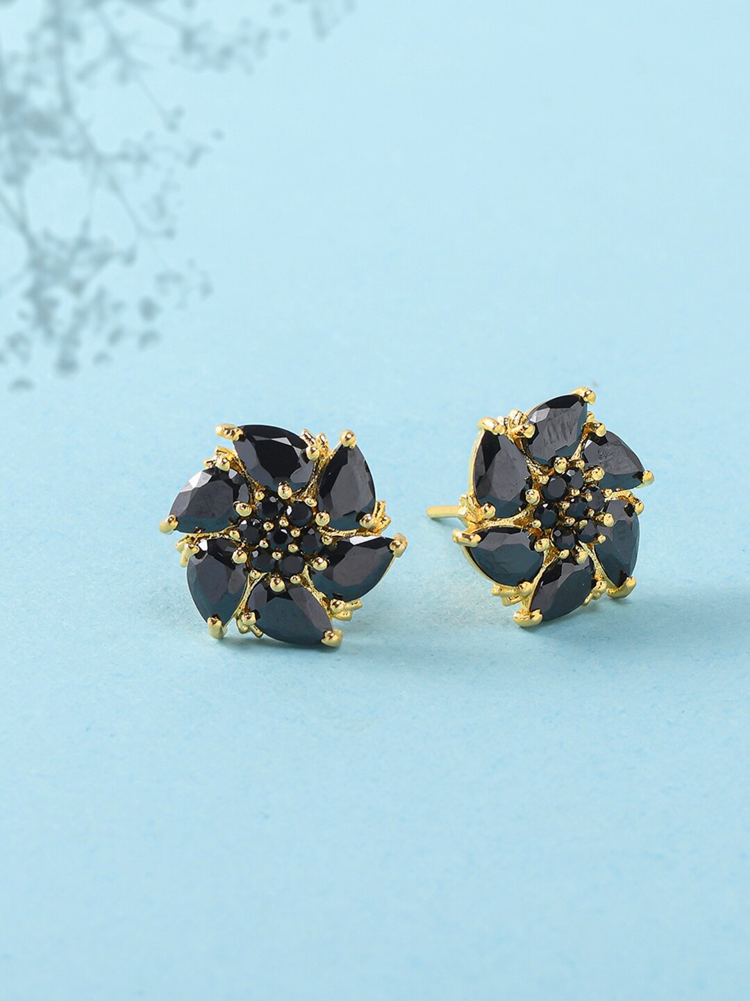 

Voylla Black Gold-Plated Contemporary Studs Earrings