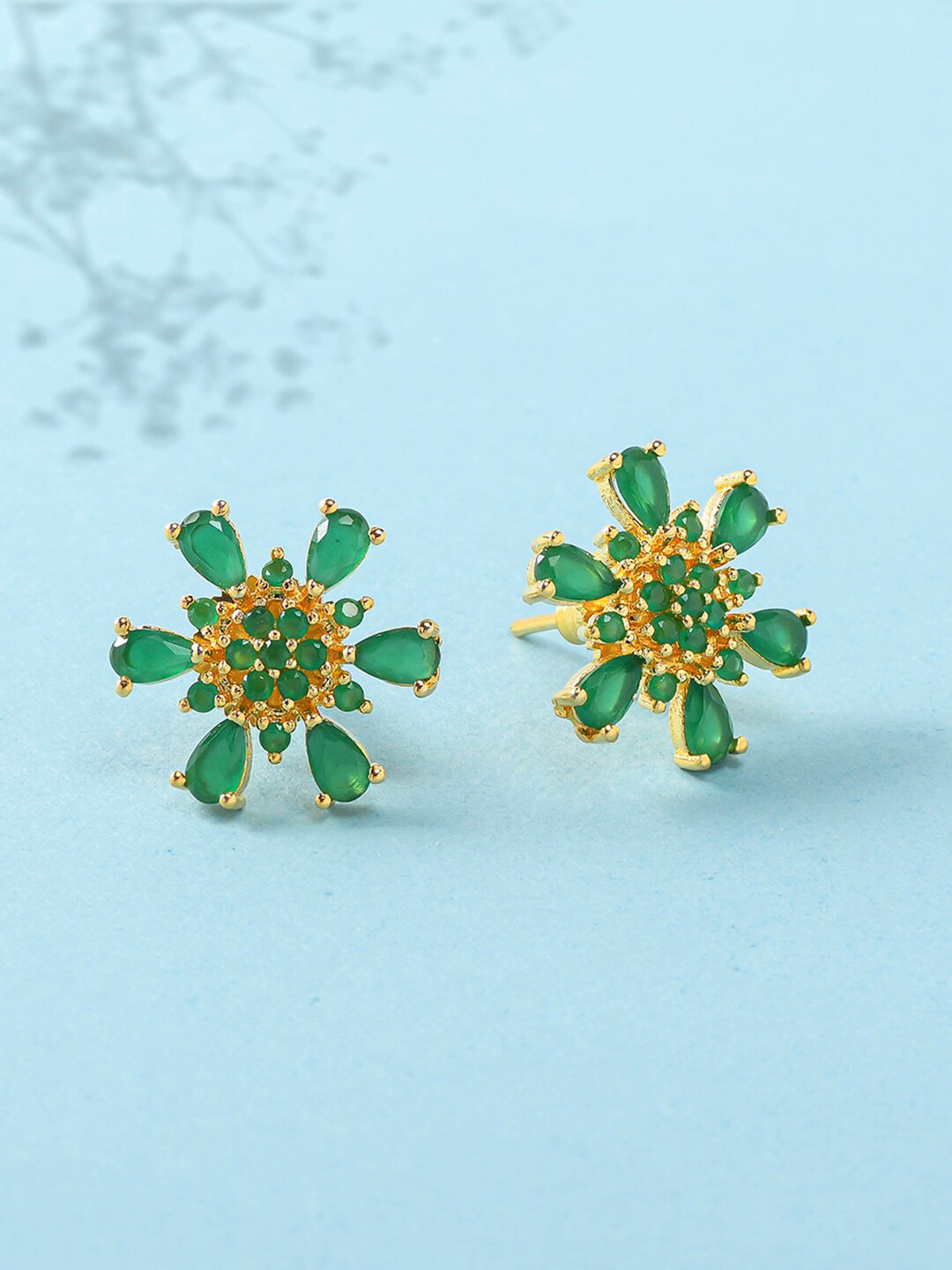 

Voylla Green Gold-Plated Contemporary Studs Earrings