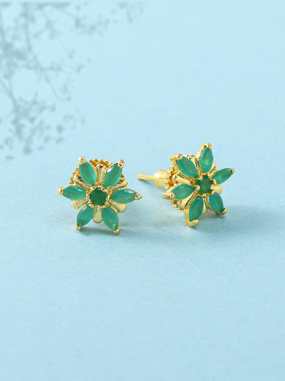 

Voylla Green Gold-Plated Contemporary Studs Earrings