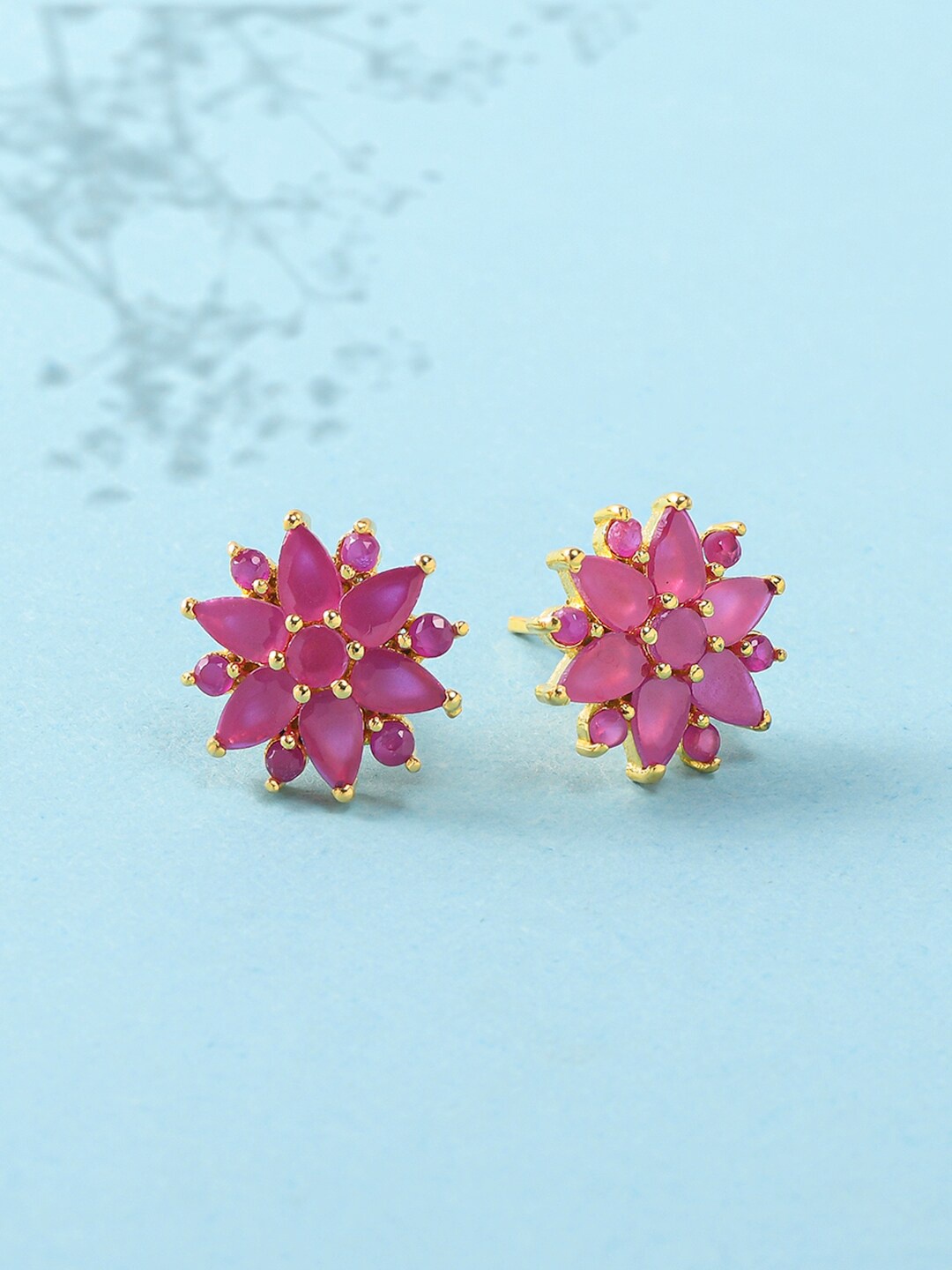 

Voylla Red Gold-Plated Contemporary Studs Earrings