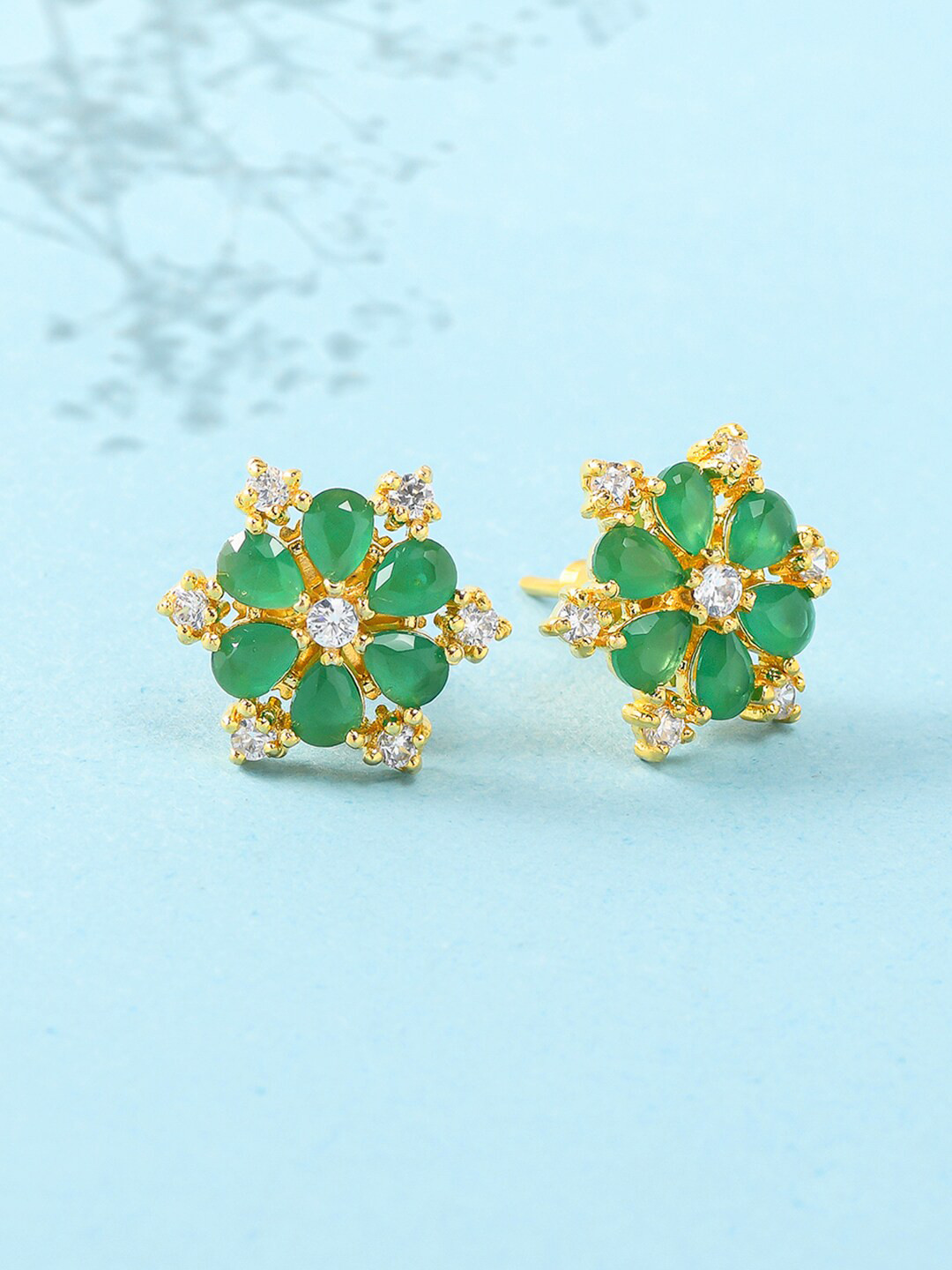 

Voylla Green Gold-Plated Contemporary Studs Earrings