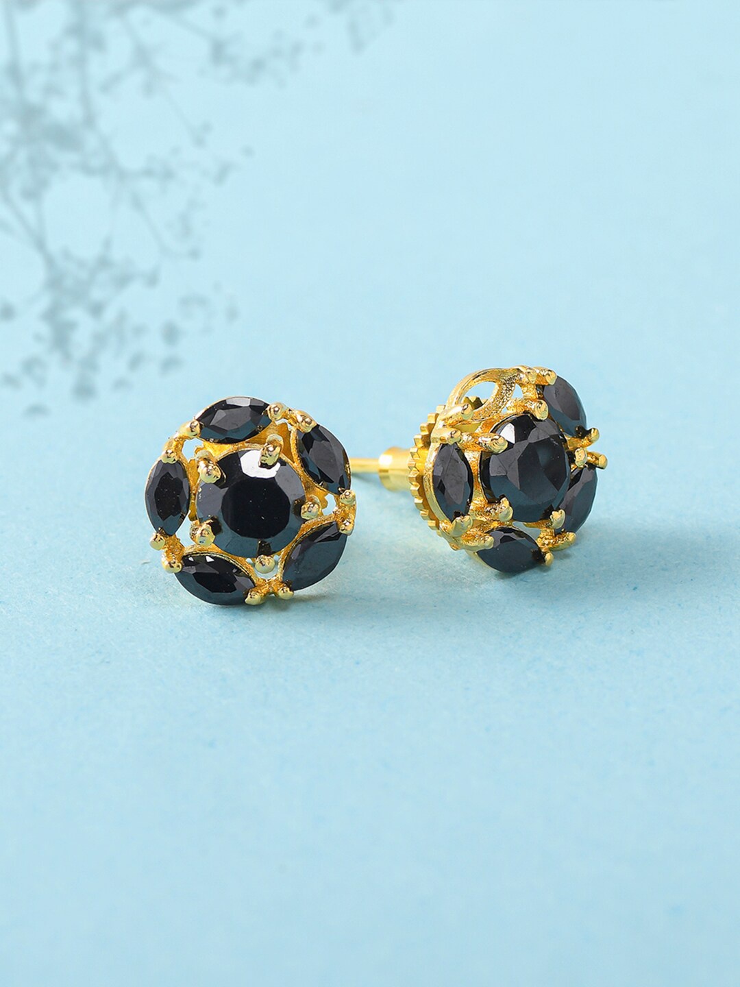 

Voylla Black Gold-Plated Contemporary Studs Earrings
