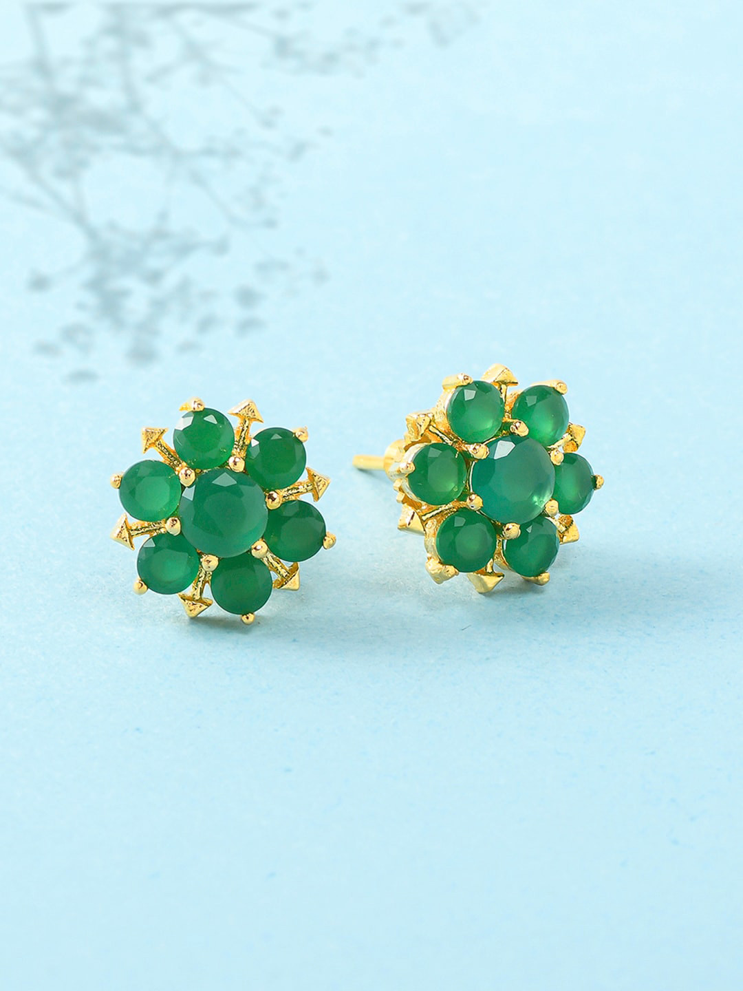 

Voylla Green & Gold-Plated Contemporary Studs Earrings