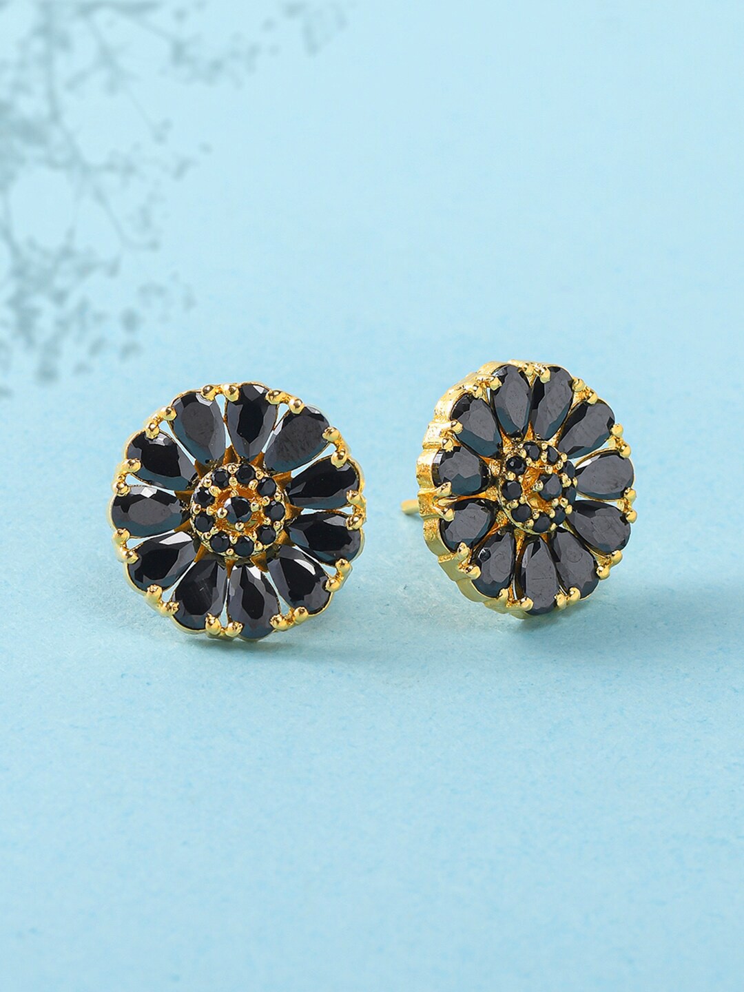 

Voylla Black & Gold-Plated Circular Studs Earrings