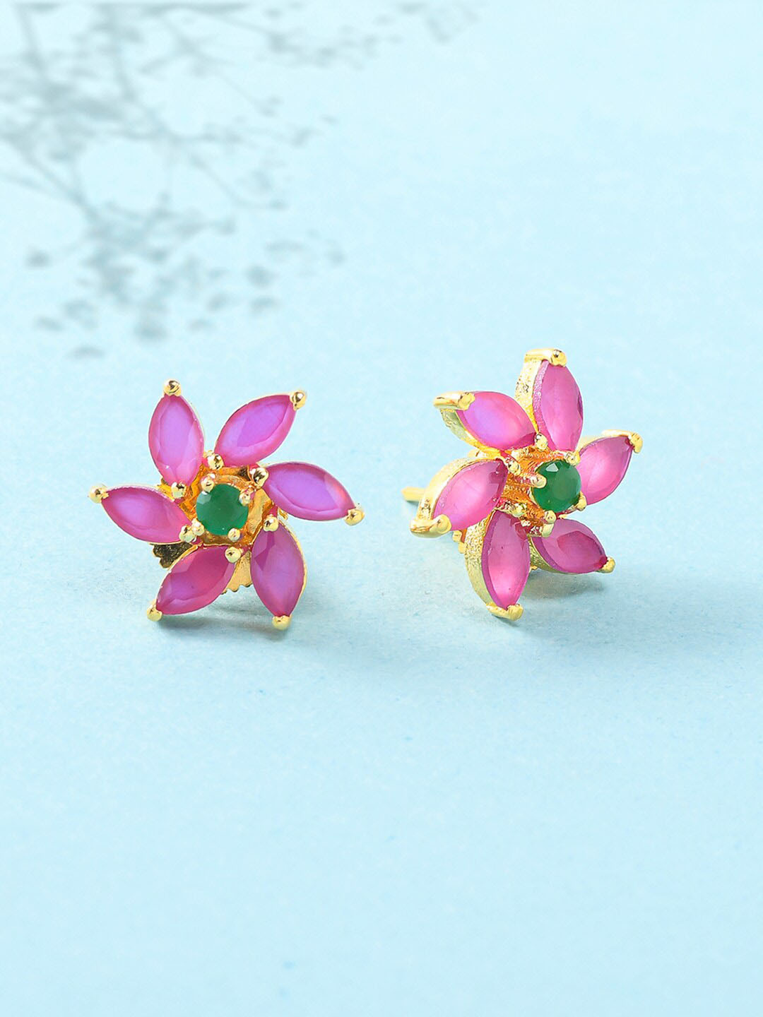 

Voylla Pink & Gold-Plated Floral Studs Earrings