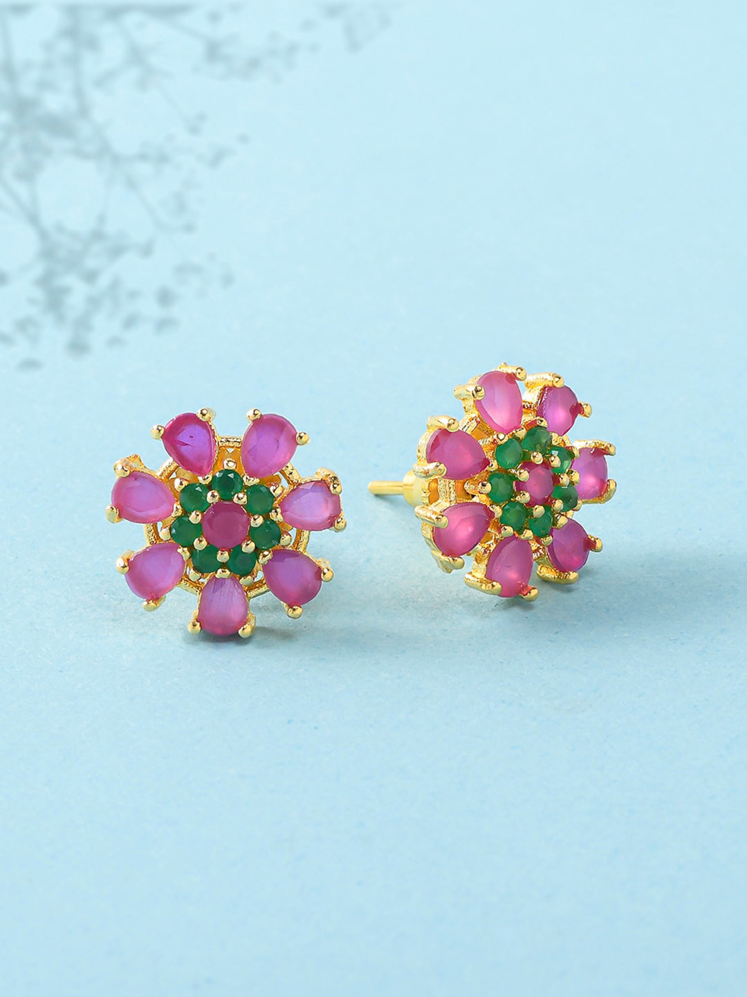 

Voylla Pink & Gold-Plated Contemporary Studs Earrings
