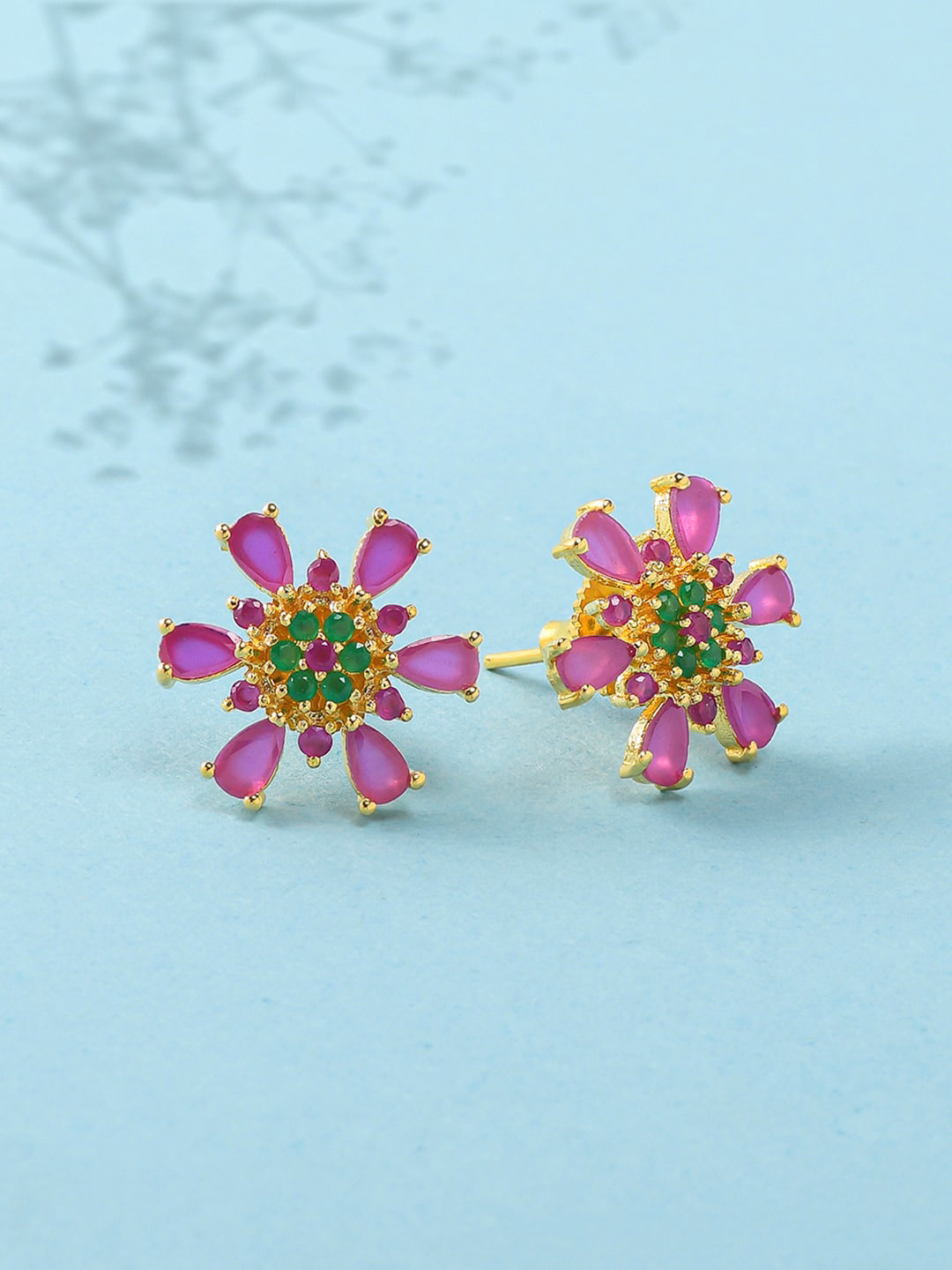 

Voylla Pink & Gold-Plated Floral Studs Earrings