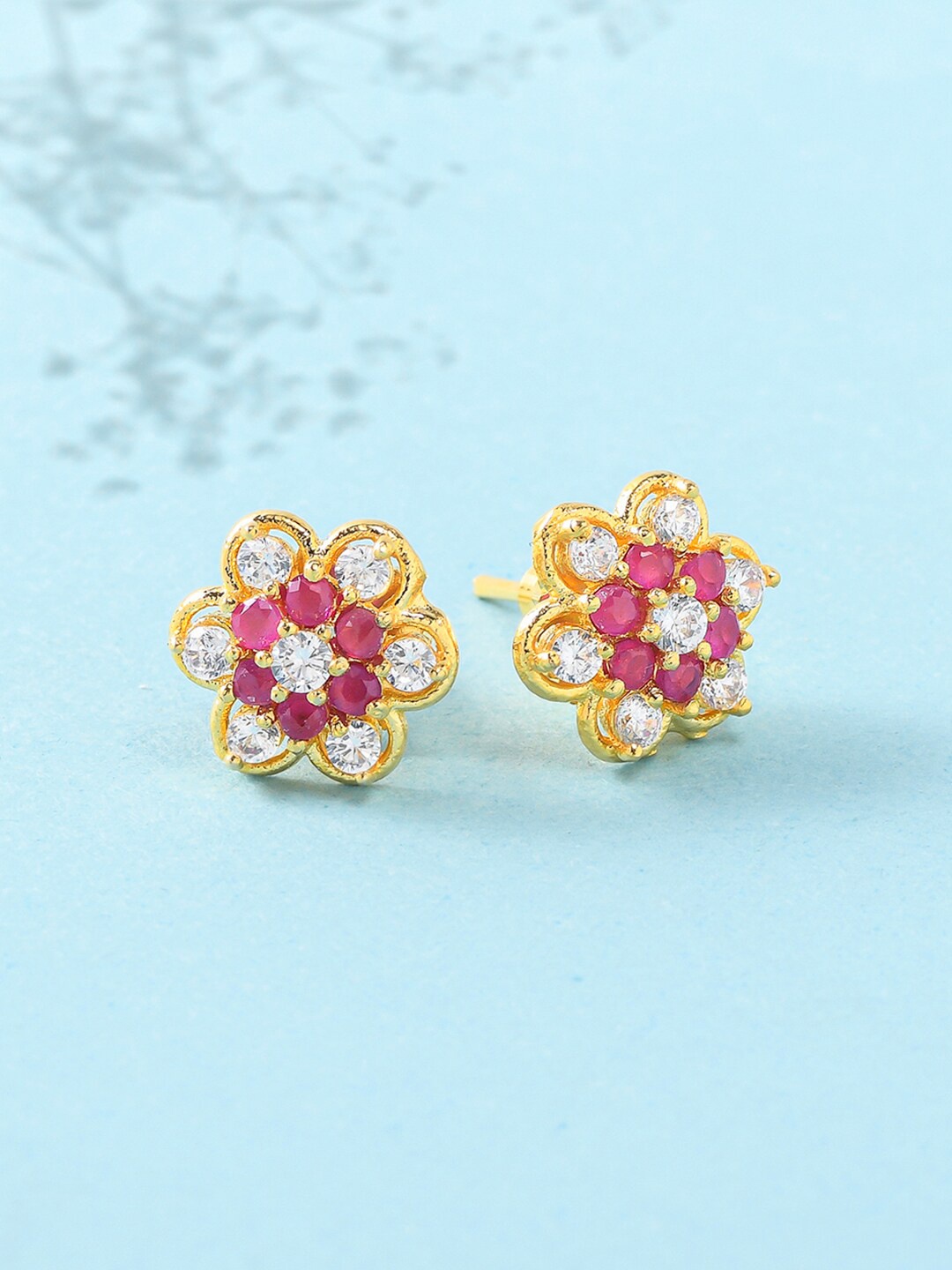 

Voylla Pink & White Gold-Plated Contemporary Studs Earrings