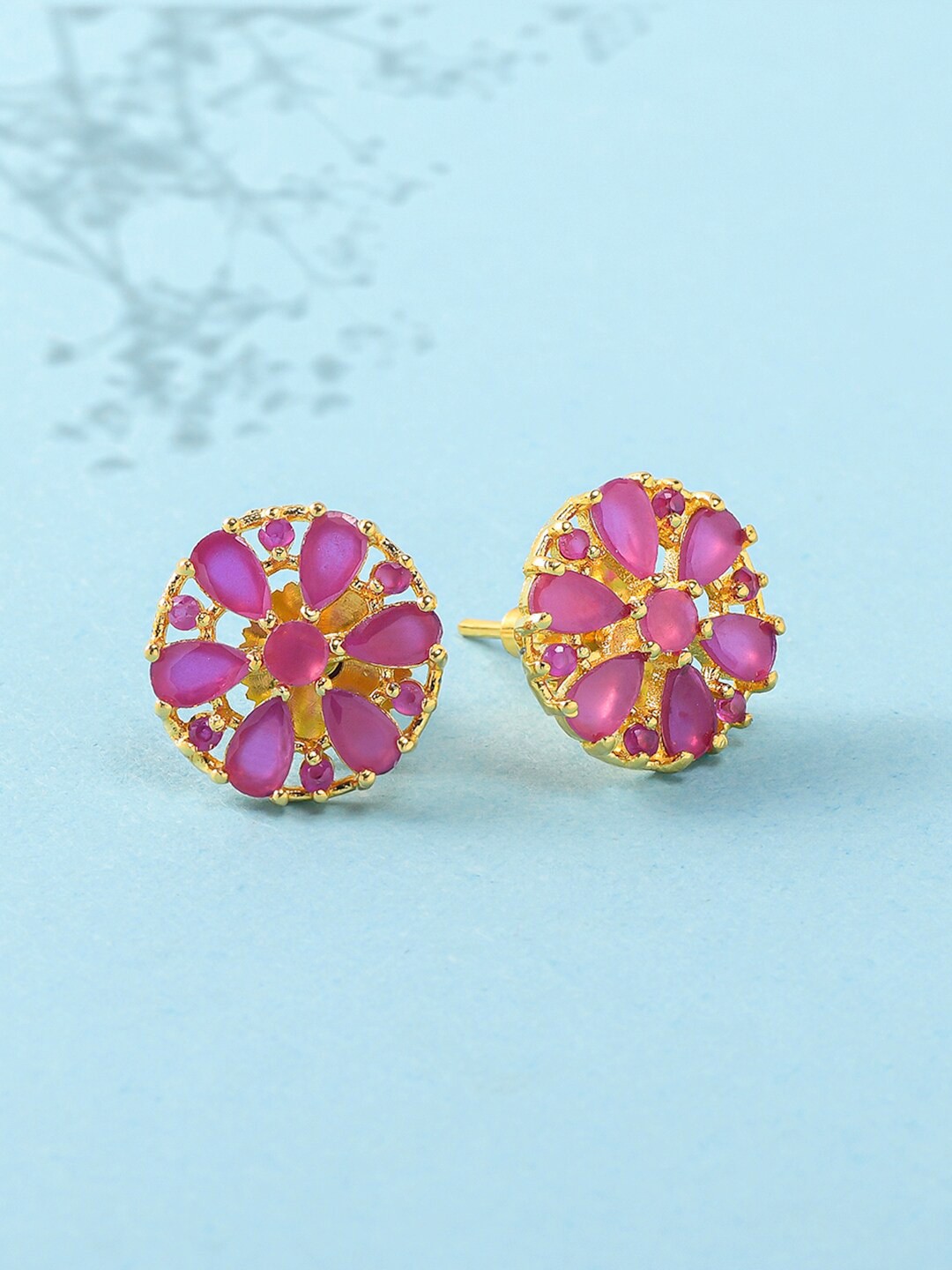 

Voylla Pink & Gold-Plated Circular Studs Earrings