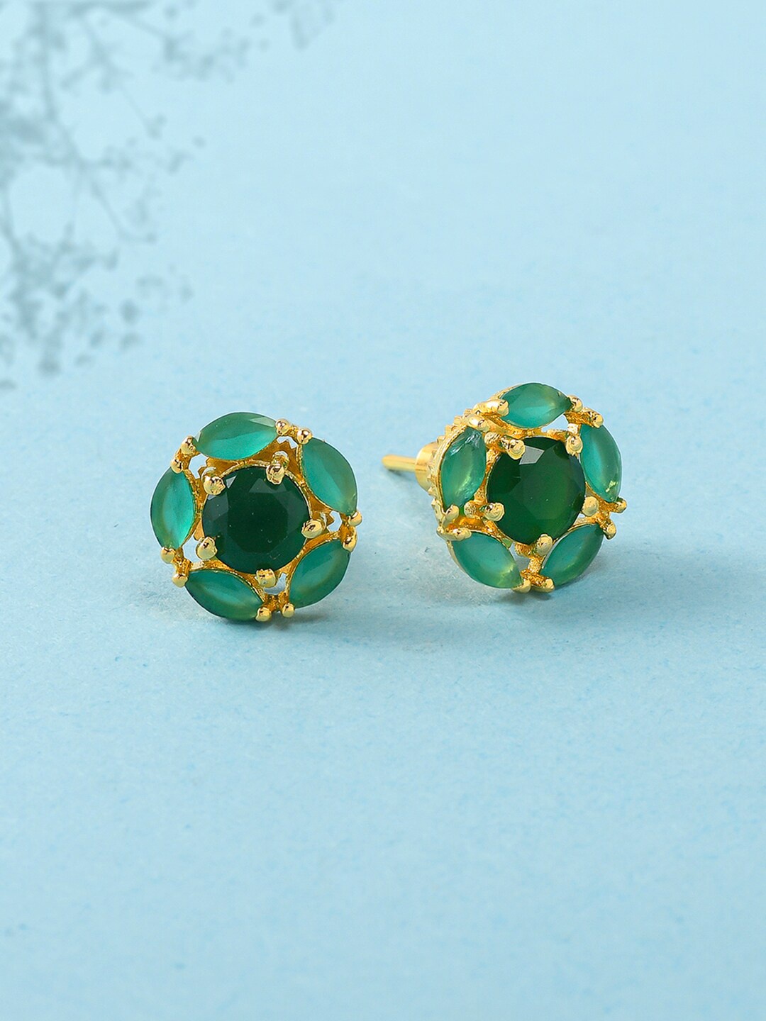 

Voylla Green & Gold-Plated Contemporary Studs Earrings