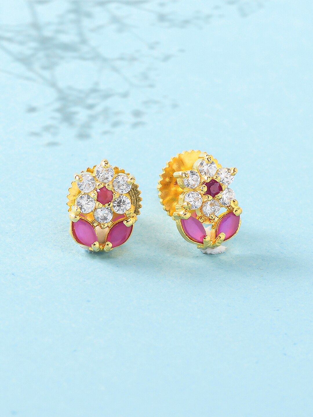

Voylla White & Pink Gold-Plated Contemporary Studs Earrings