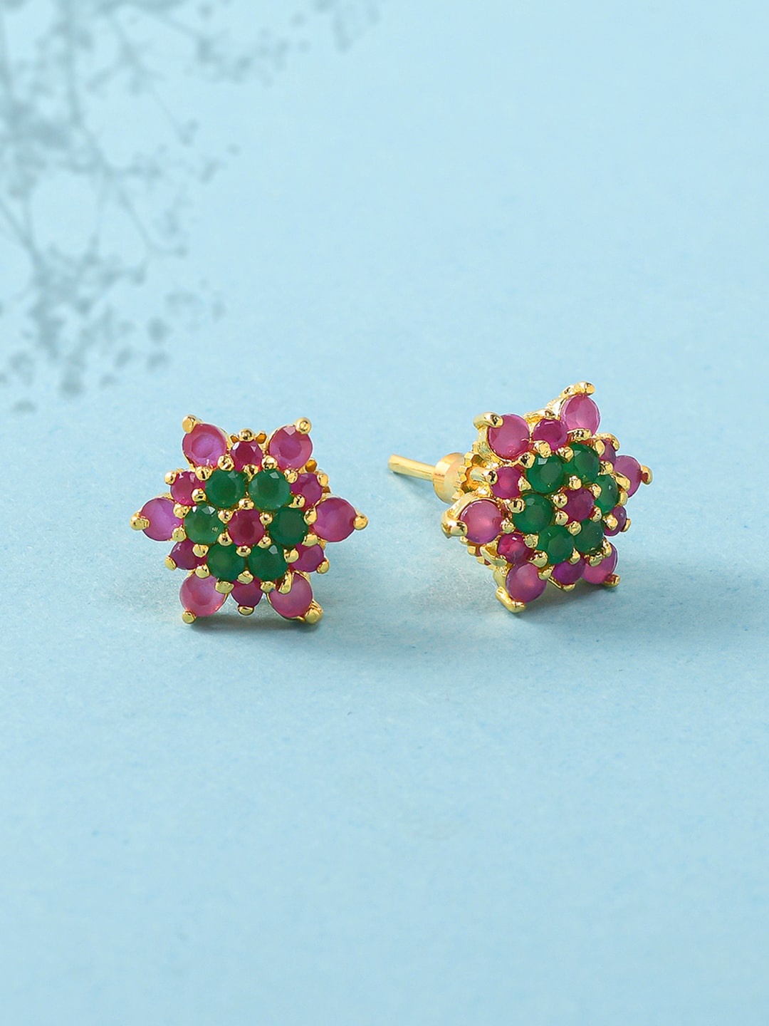 

Voylla Pink & Green Gold-Plated Contemporary Studs Earrings