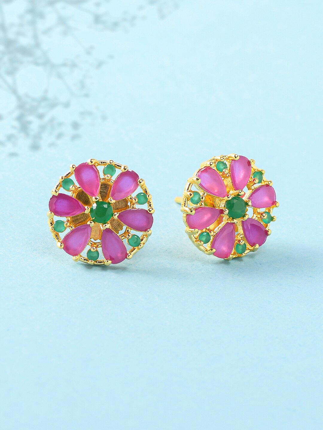 

Voylla Pink & Gold-Plated Contemporary Studs Earrings