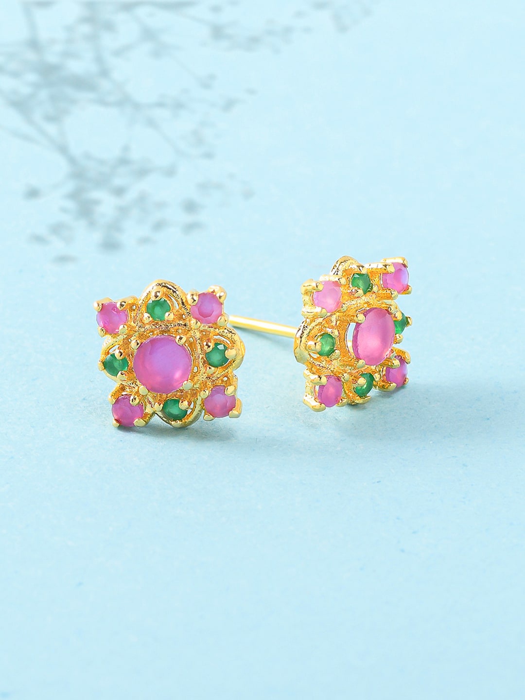 

Voylla Pink & Gold-Plated Contemporary Studs Earrings