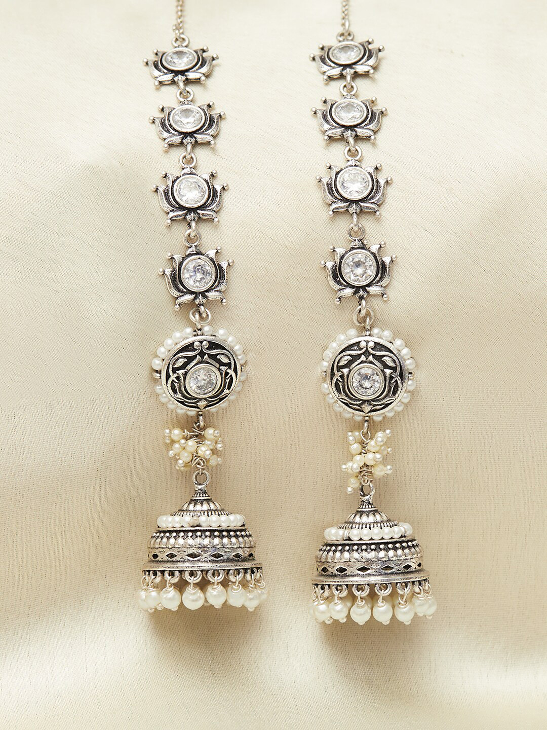 

Voylla White & Silver-Toned Contemporary Jhumkas Earrings