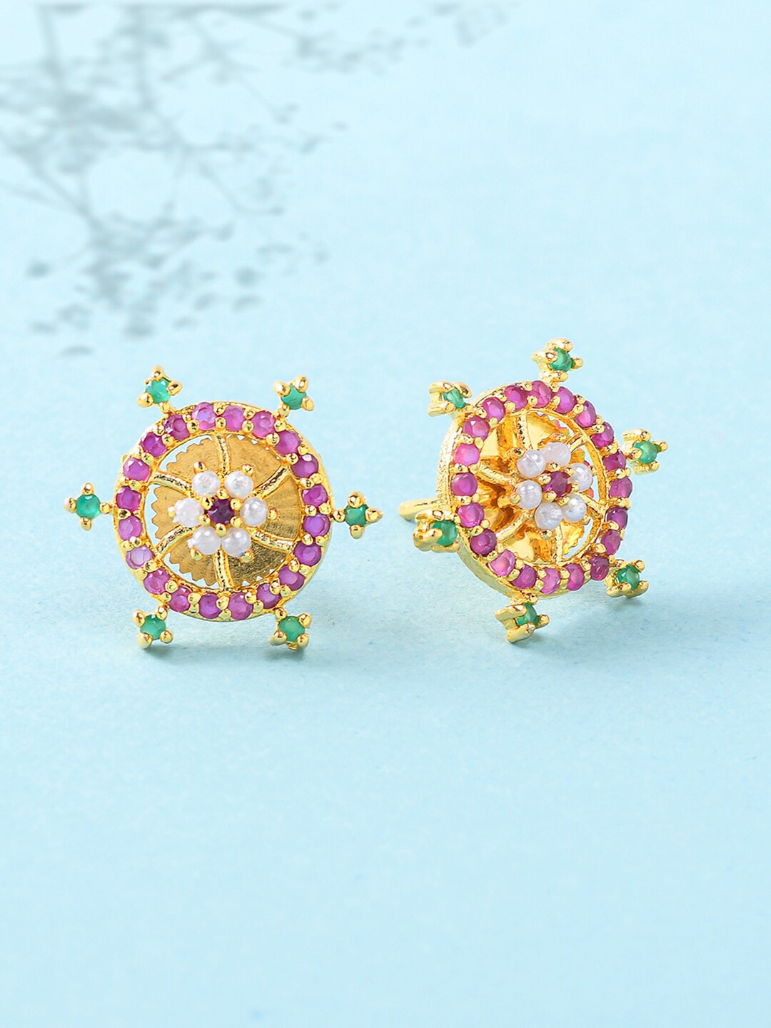 

Voylla Women Gold Plated Pink & White Contemporary Studs Earrings