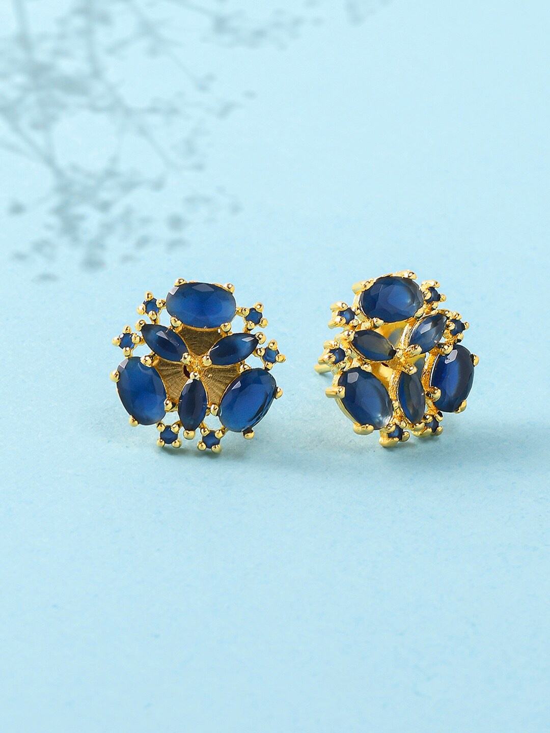 

Voylla Women Gold Plated Navy Blue Contemporary Studs Earrings
