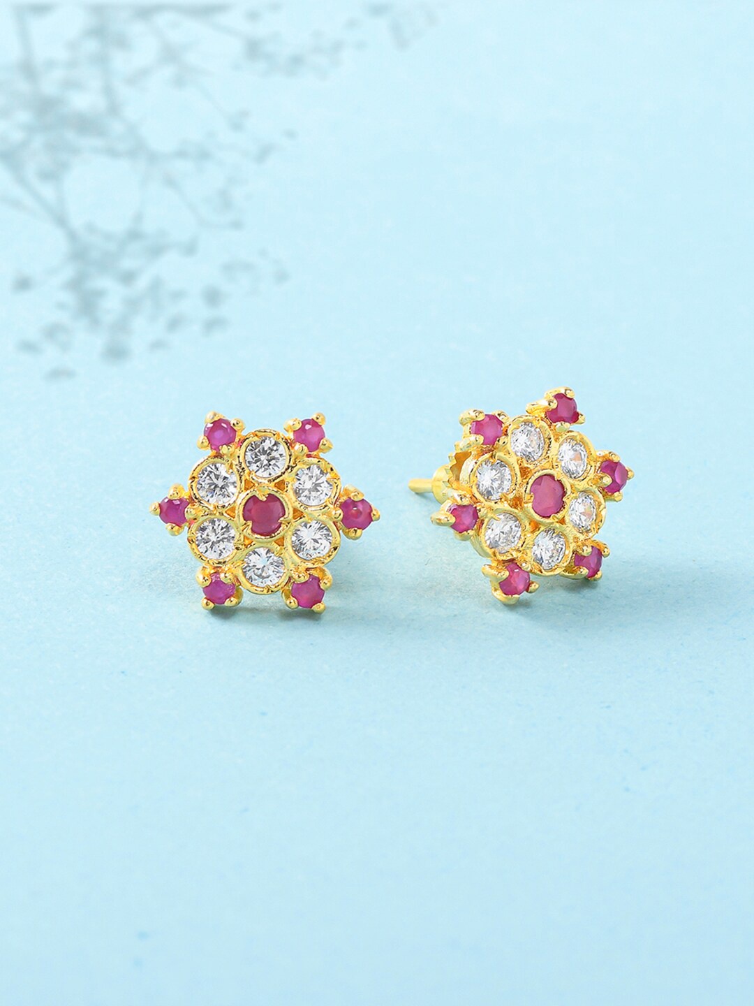 

Voylla Women Gold Plated White & Pink Contemporary Studs Earrings