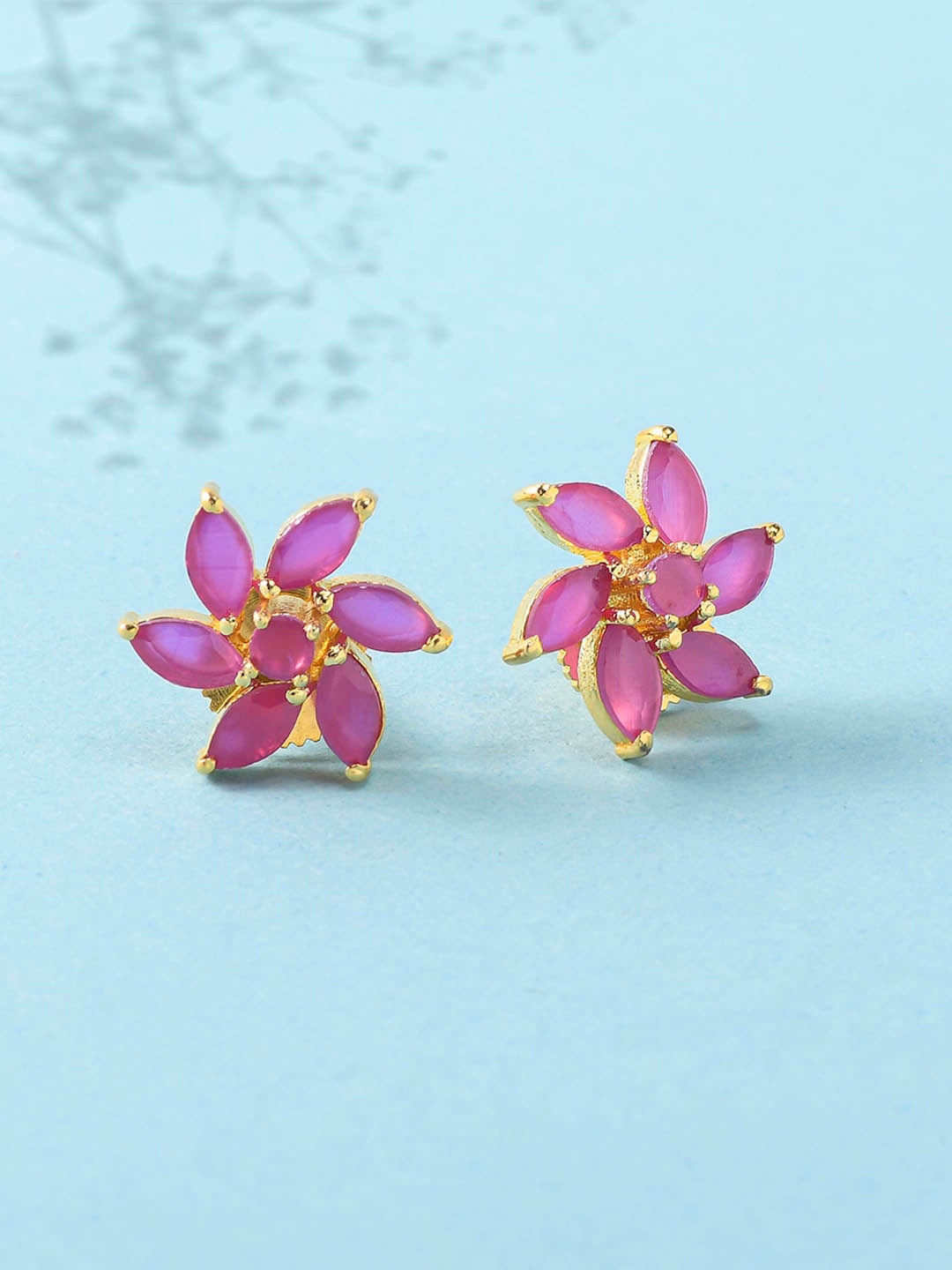 

Voylla Women Gold Plated Pink Floral Studs Earrings