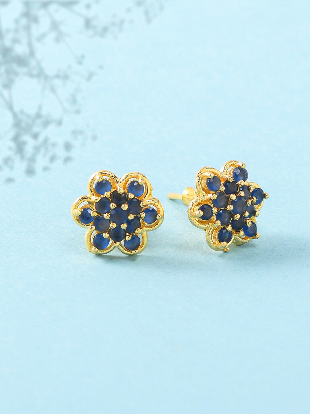 

Voylla Women Gold Plated Blue Floral Studs Earrings