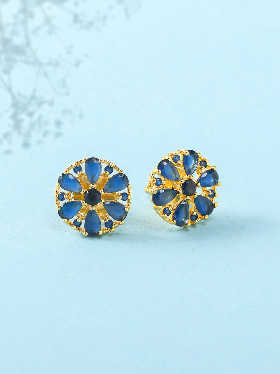 

Voylla Women Gold Plated Blue Contemporary Studs Earrings