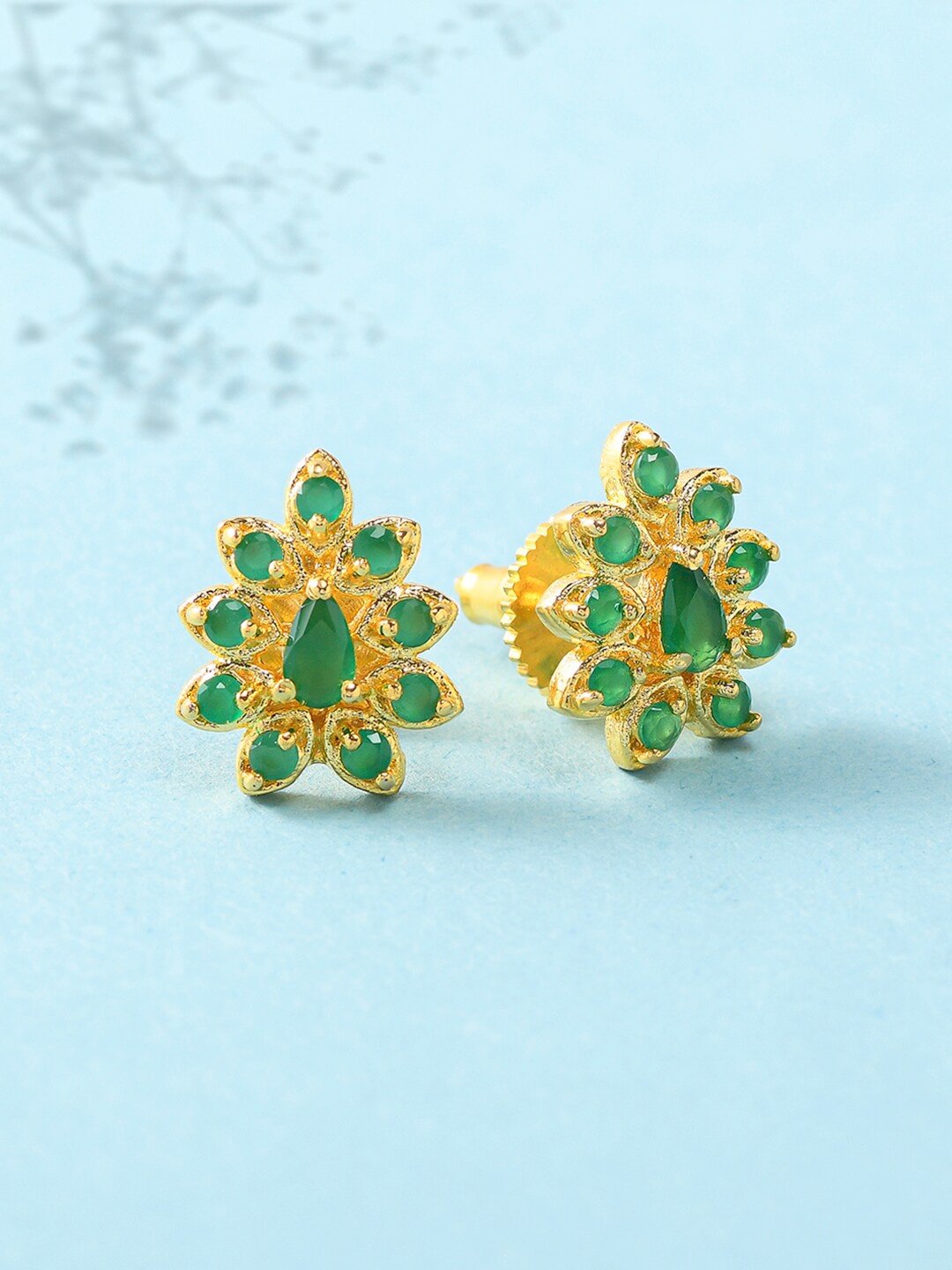 

Voylla Women Gold Plated Green Contemporary Studs Earrings