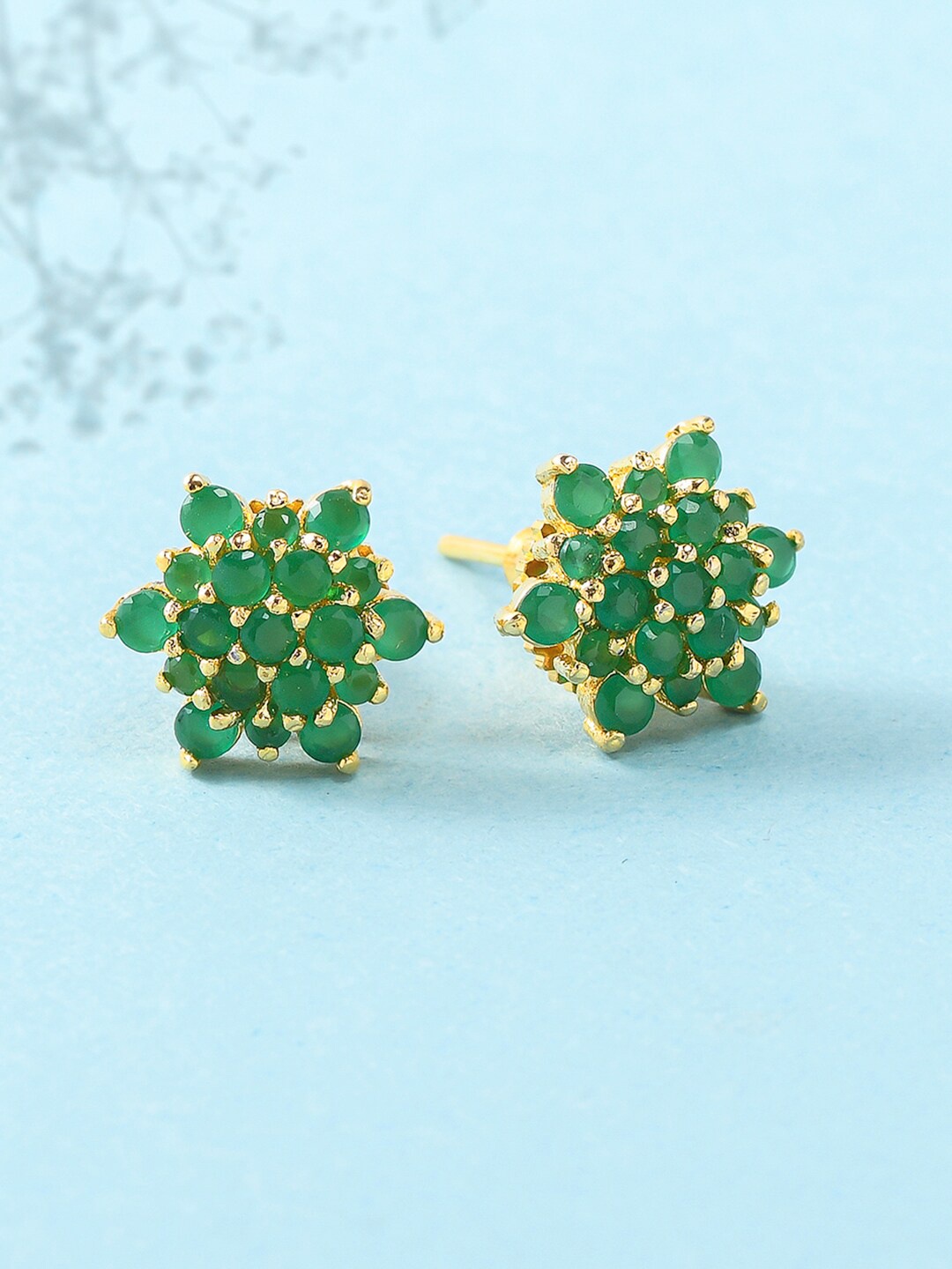 

Voylla Green & Gold-Toned Gold Plated Floral Studs Earrings