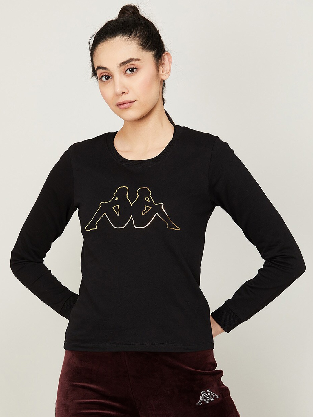 

Kappa Women Black Cotton Printed Sweatshirt