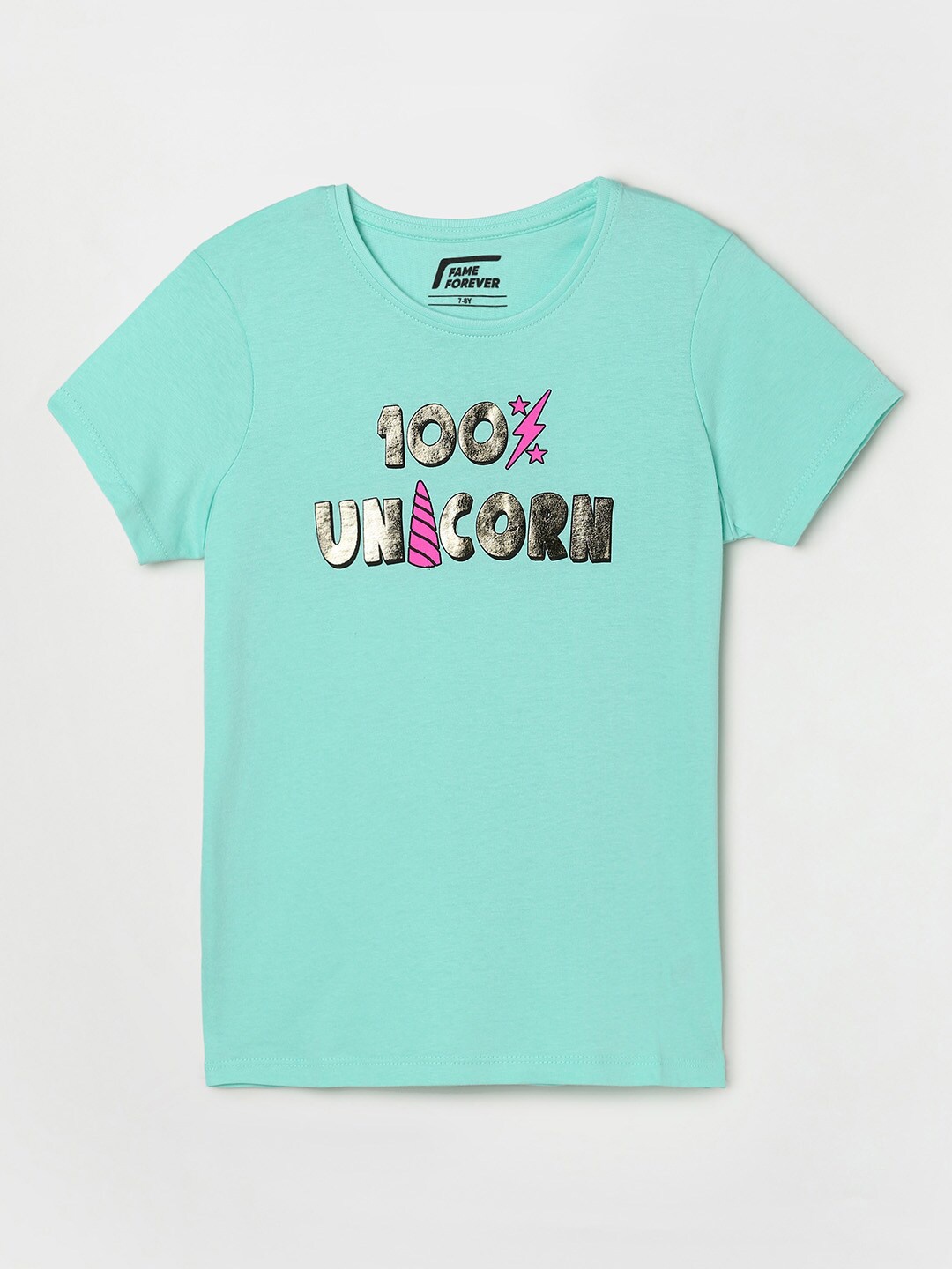 

Fame Forever by Lifestyle Girls Green Cotton Typography Printed T-shirt