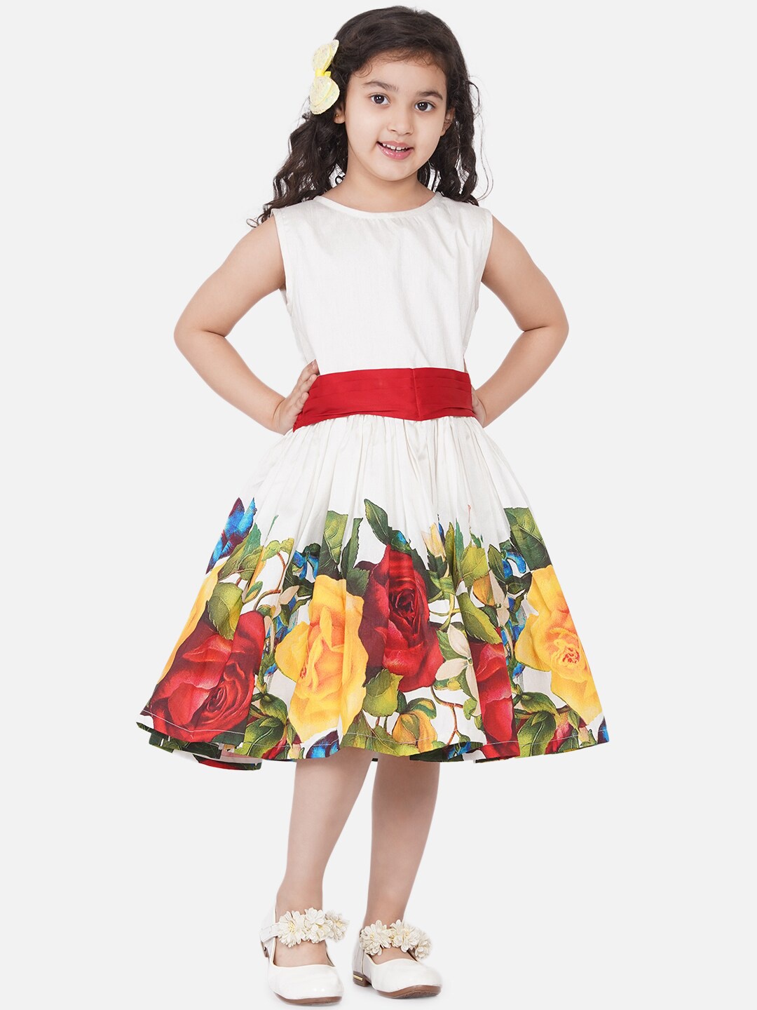 

Bitiya by Bhama Girls White & Red Floral Dress