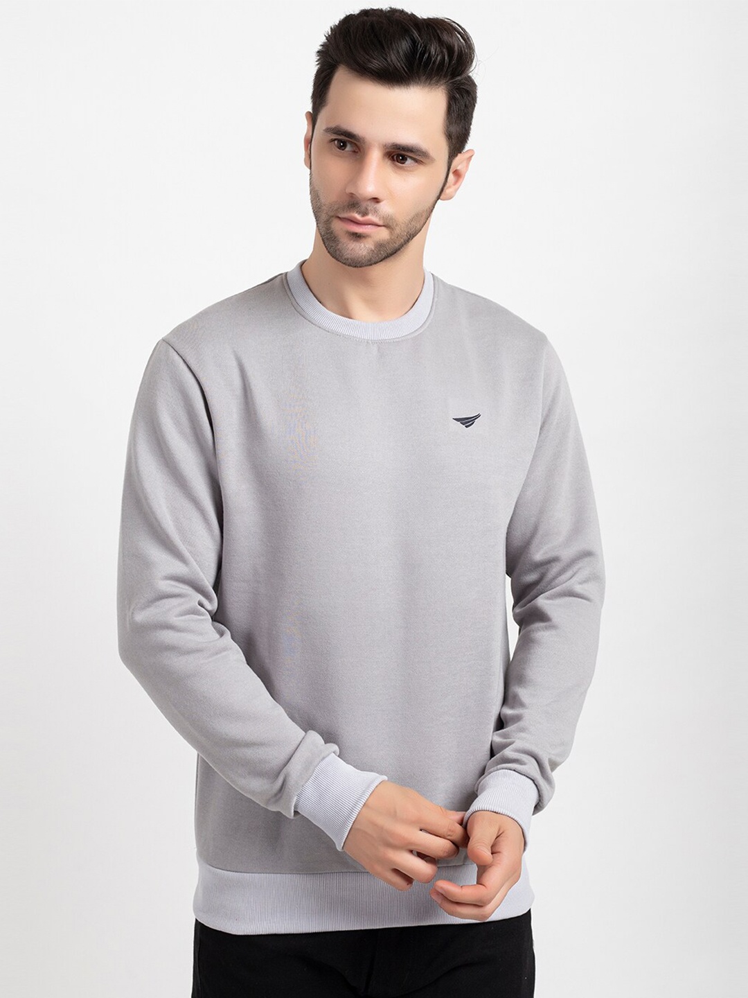 

Oakmans Men Grey Round Neck Fleece Sweatshirt