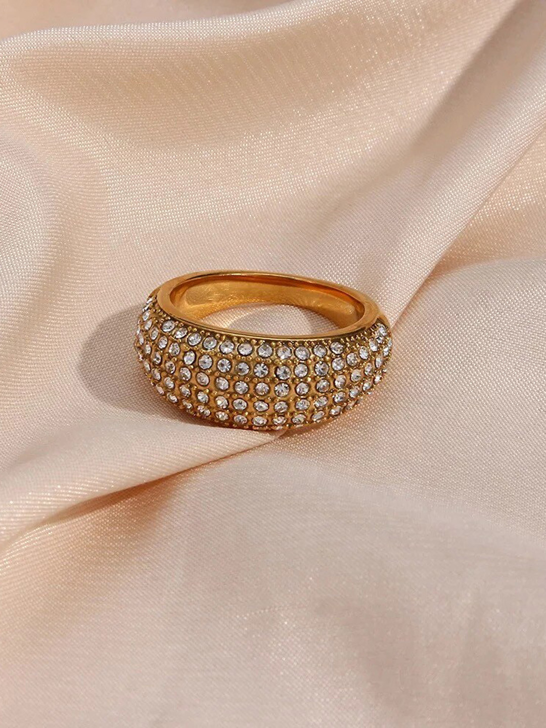 

Inaya 18 KT Gold-Plated White CZ-Studded Finger Ring