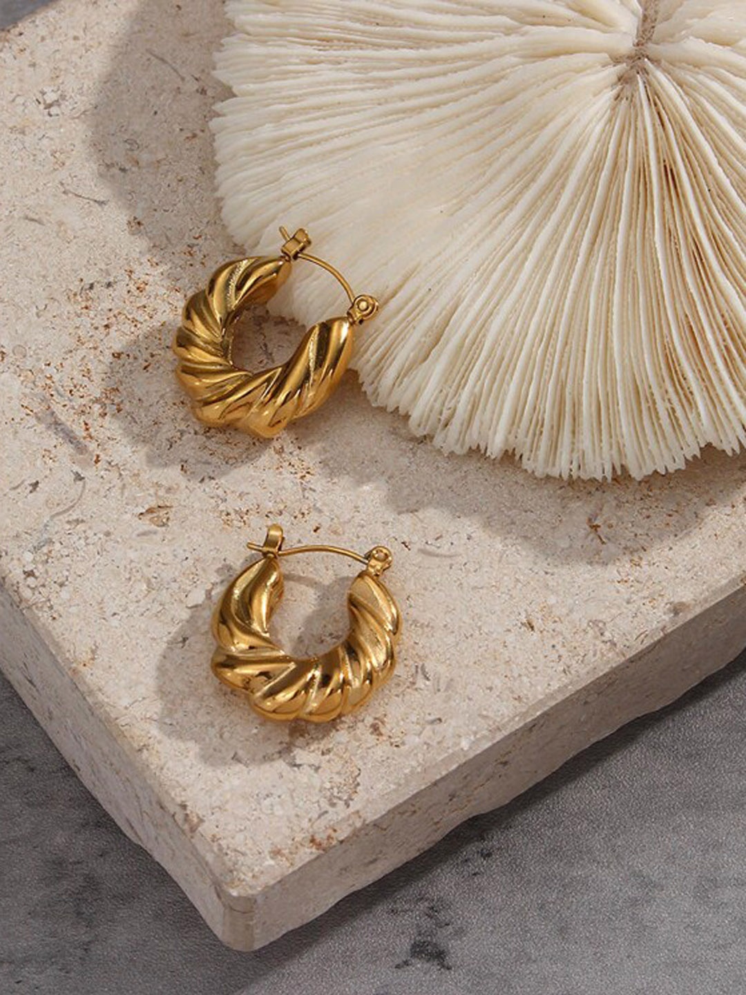 

Inaya Women Gold Plated Stainless Steel Contemporary Western Style Hoop Earrings