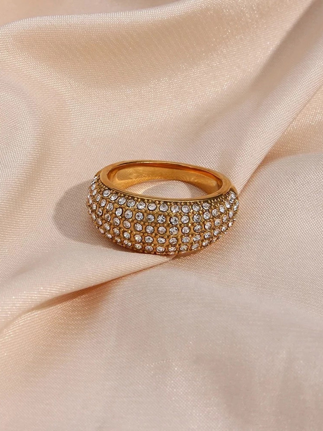 

Inaya 18 KT Gold-Plated White CZ-Studded Finger Ring
