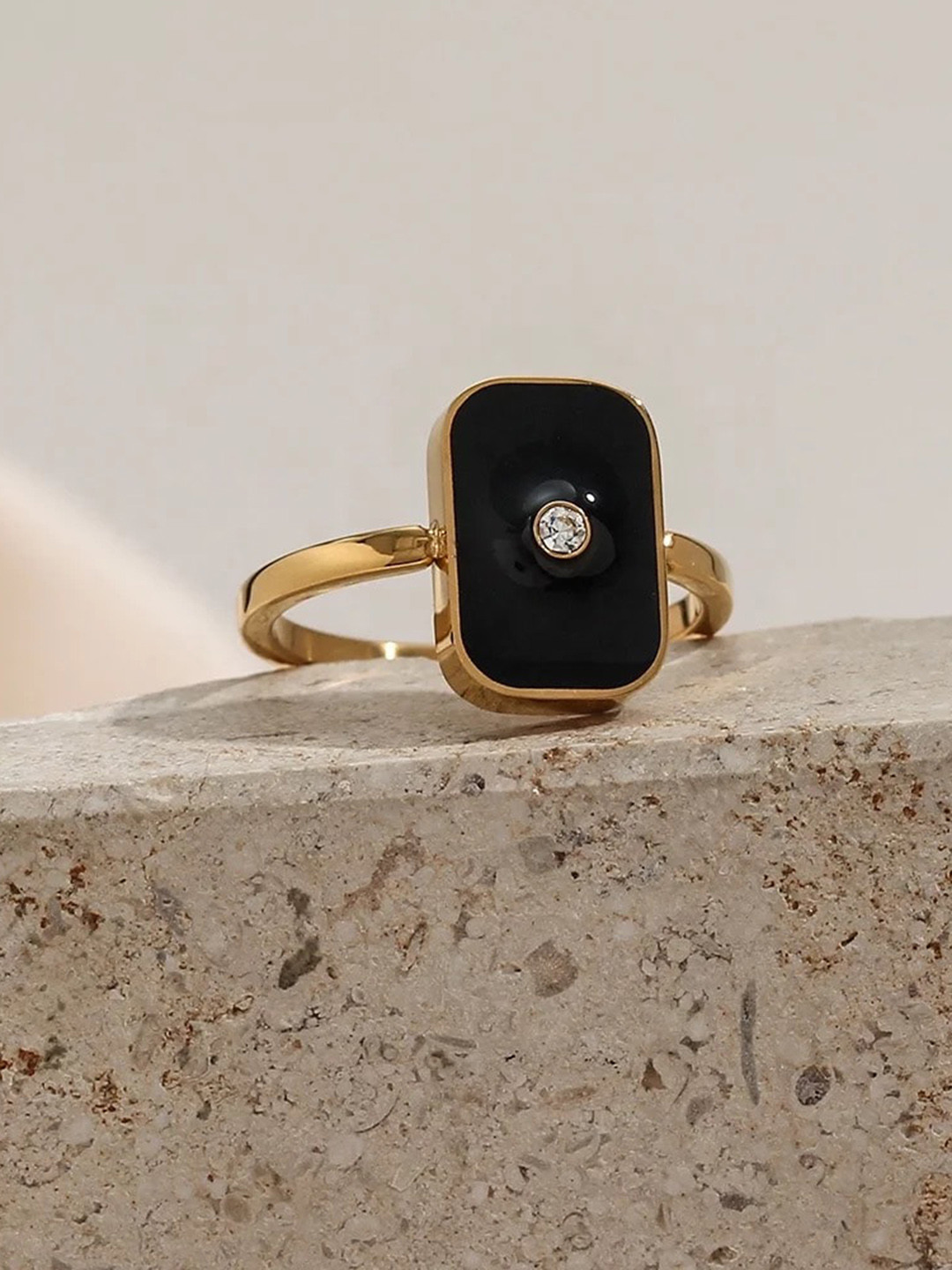 

Inaya 18 KT Gold-Plated White & Black CZ-Studded Finger Ring