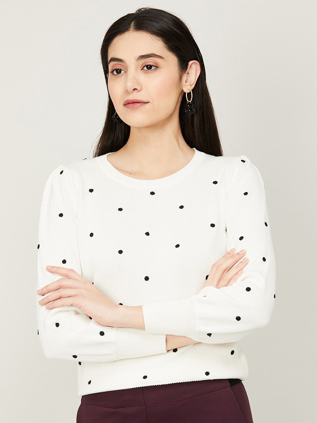 

CODE by Lifestyle Off White Polka Dot Print Top