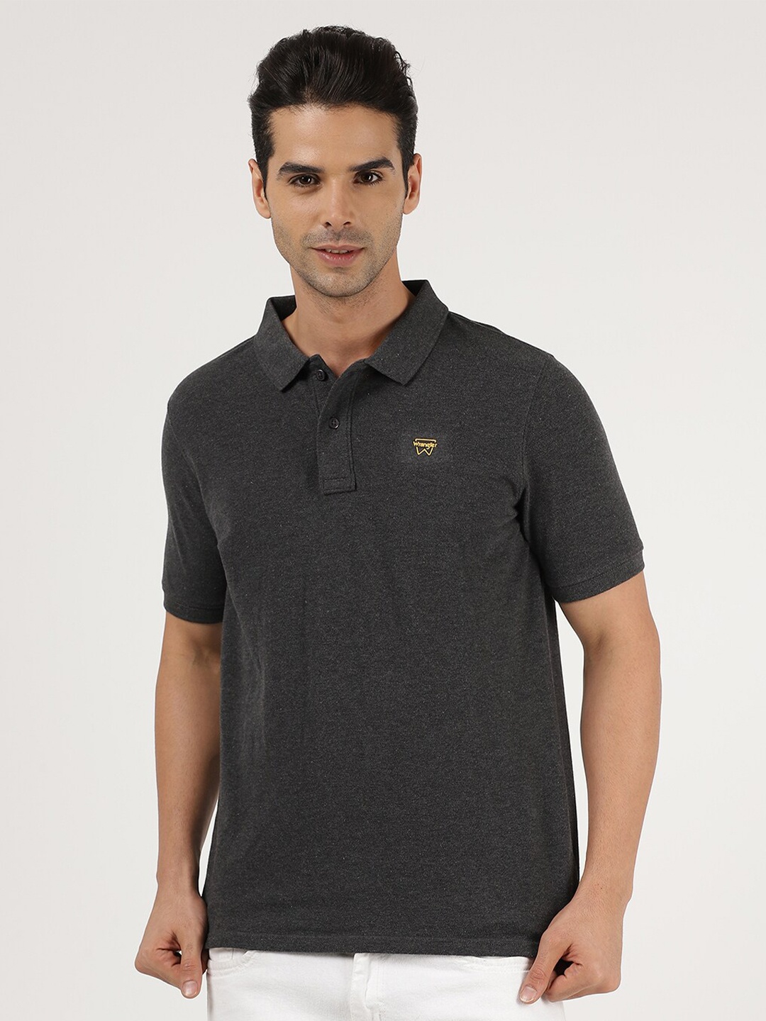 

Wrangler Men Grey Cotton Polo Collar T-shirt