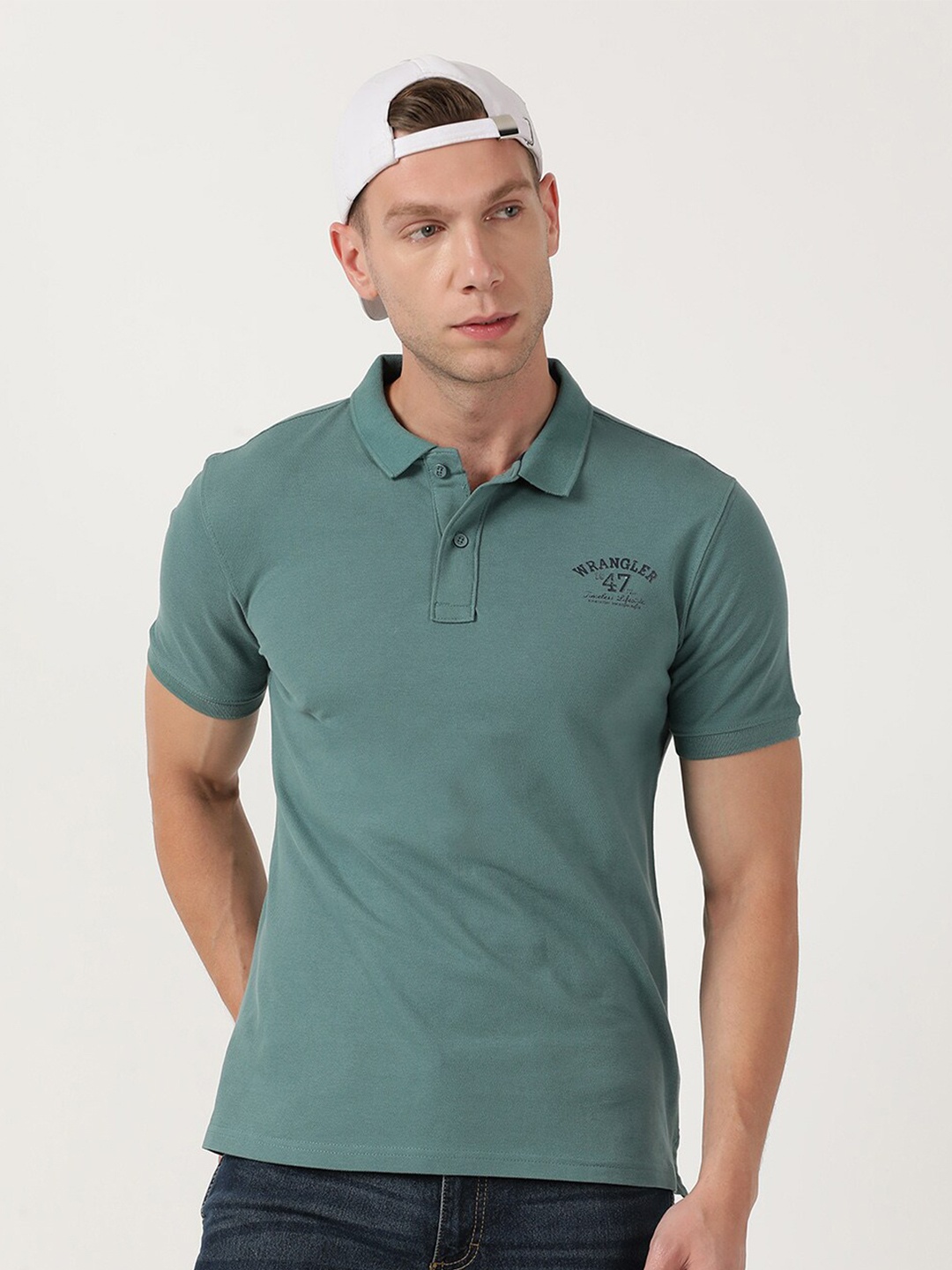 

Wrangler Men Green Cotton Polo Collar T-shirt
