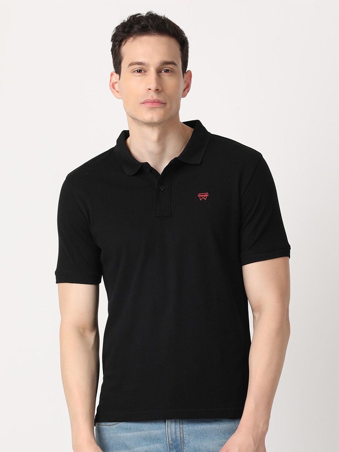 

Wrangler Men Black Cotton Polo Collar T-shirt