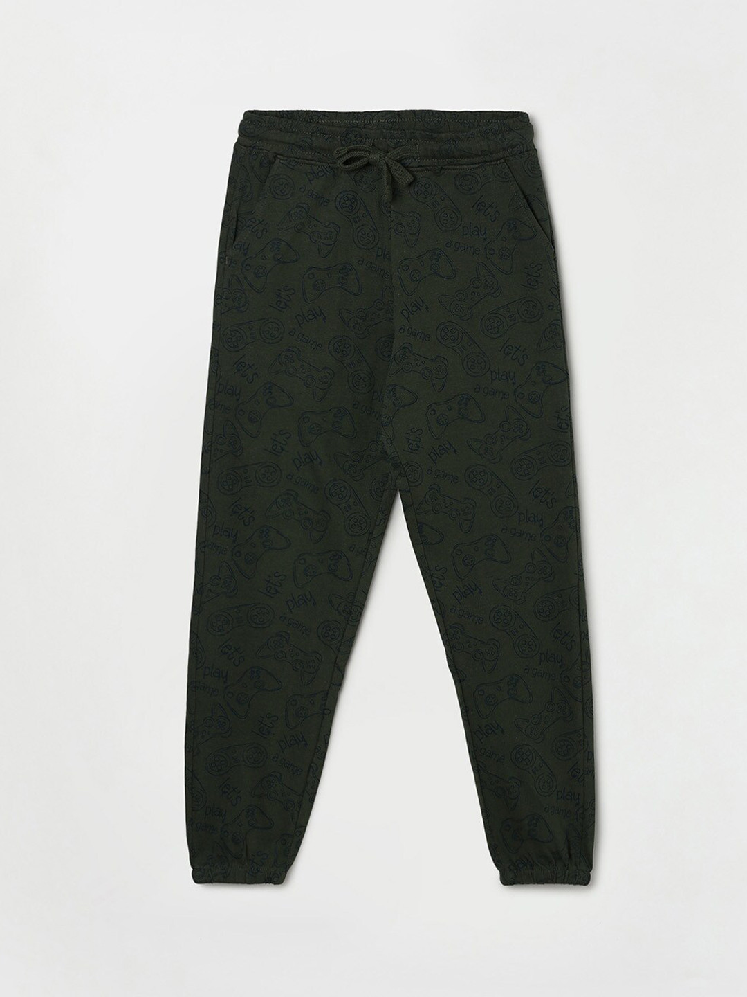 

Fame Forever by Lifestyle Boys Olive Grey Printed Pure Cotton Joggers