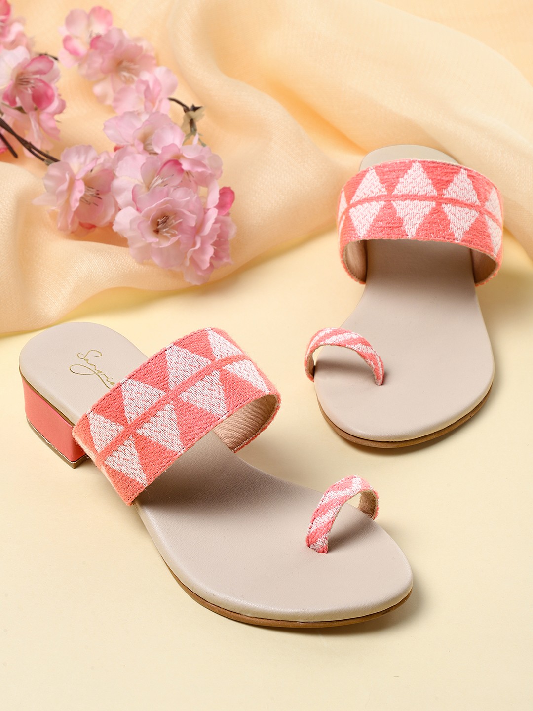 

Sangria Ethnic Motif Woven Design Heels, Pink